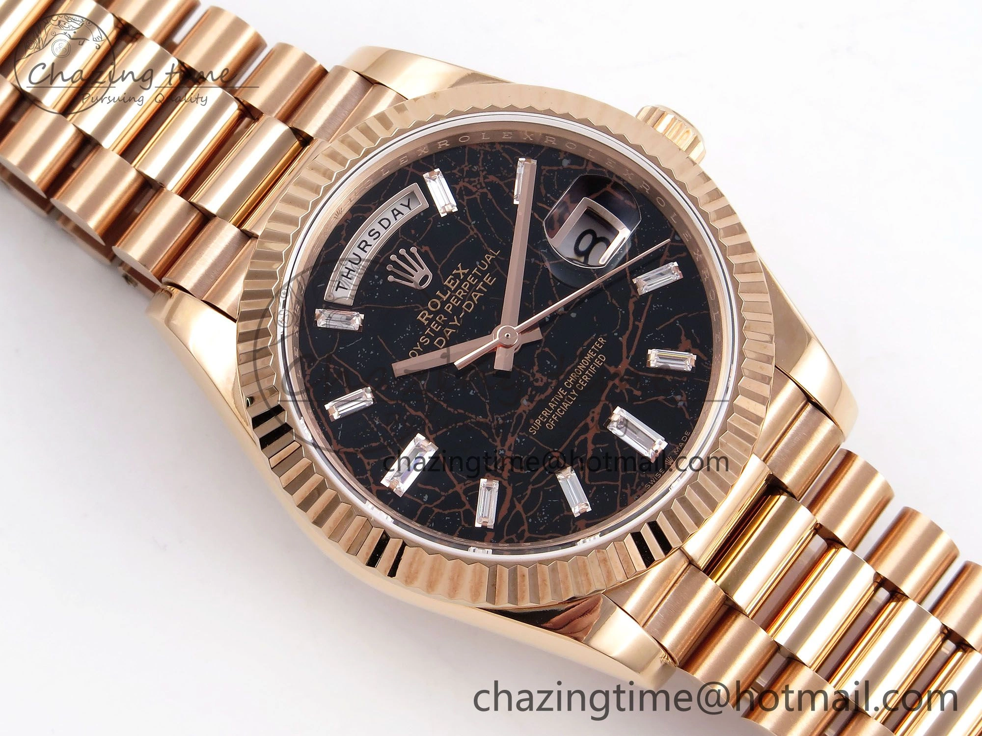 Seasonal DayDate 40 RG QF Best Edition 904L Steel Slate Eisenkiesel Dial on President Bracelet VR3255 V4 (Gain Weight) 1334