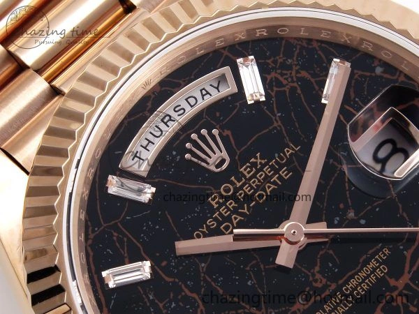 Seasonal DayDate 40 RG QF Best Edition 904L Steel Slate Eisenkiesel Dial on President Bracelet VR3255 V4 (Gain Weight) 1334
