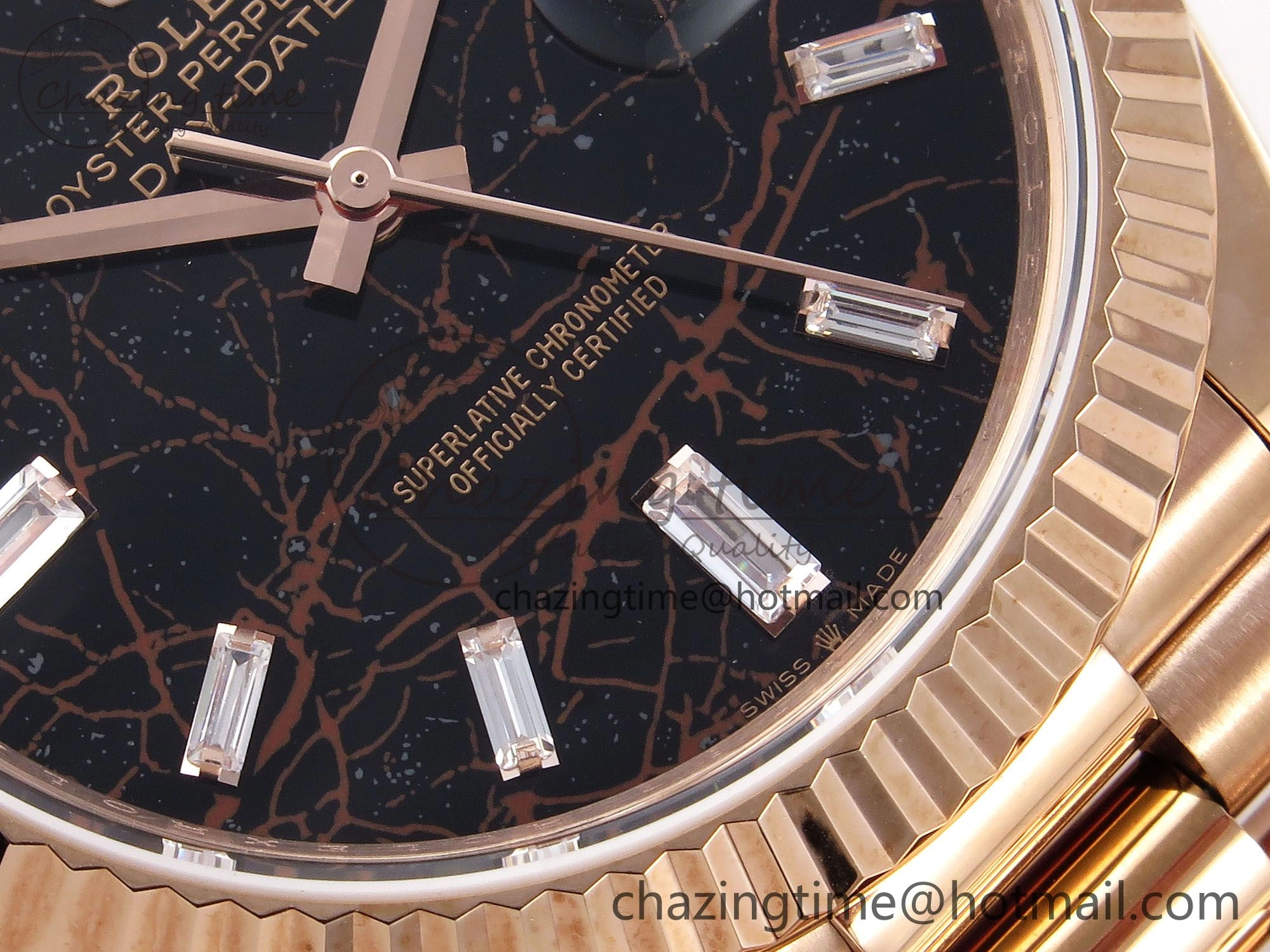 Seasonal DayDate 40 RG QF Best Edition 904L Steel Slate Eisenkiesel Dial on President Bracelet VR3255 V4 (Gain Weight) 1334