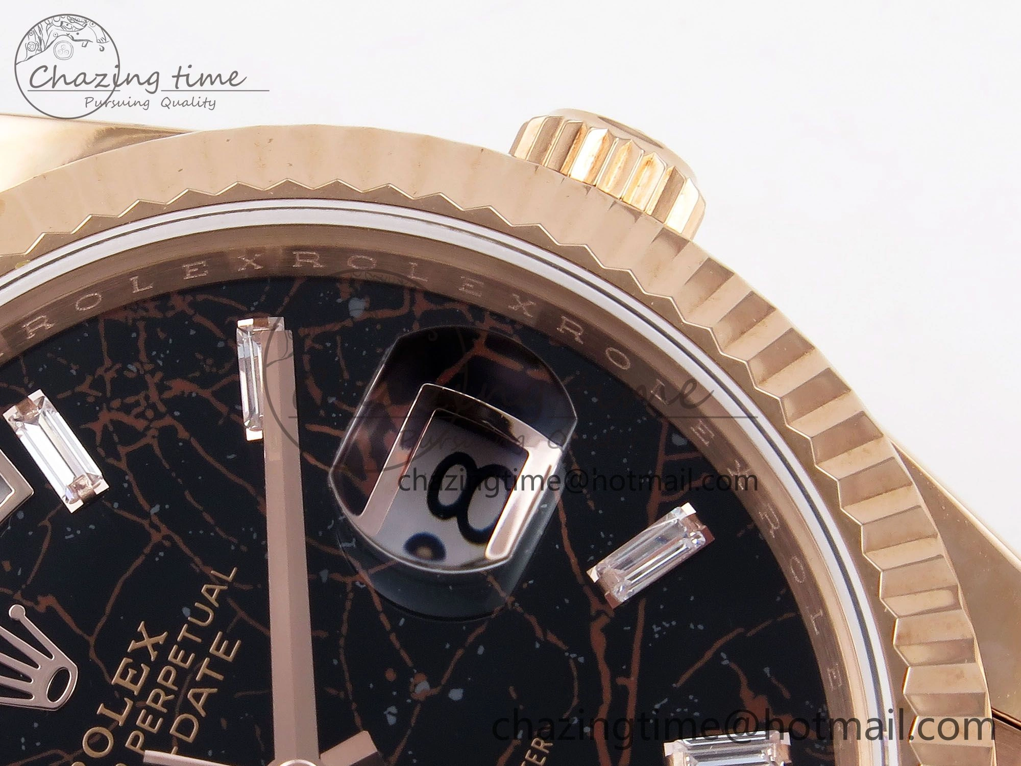 Seasonal DayDate 40 RG QF Best Edition 904L Steel Slate Eisenkiesel Dial on President Bracelet VR3255 V4 (Gain Weight) 1334