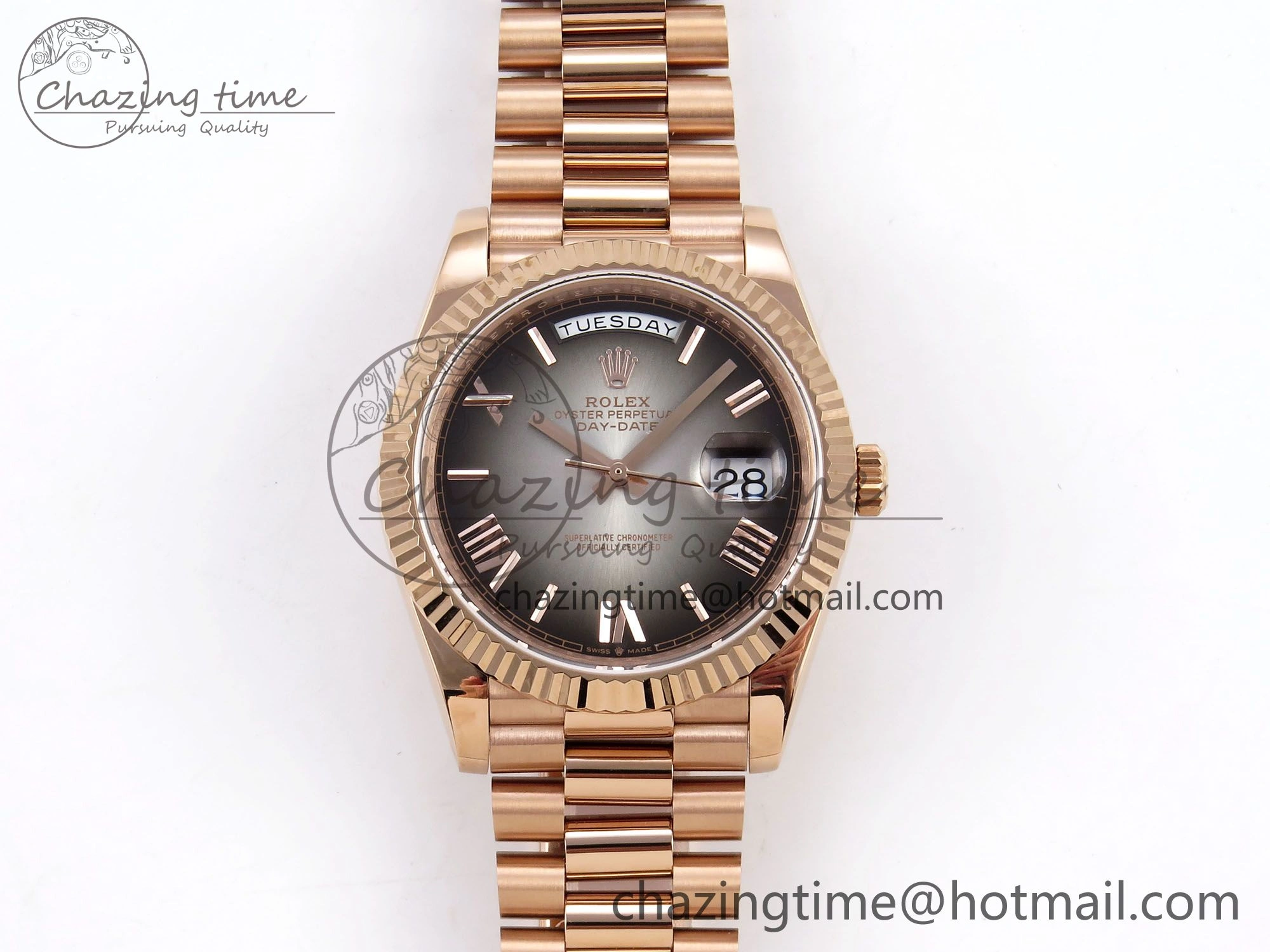 DayDate 40 RG QF Best Edition 904L Steel Slate Ombre Dial on President Bracelet VR3255 V4 (Gain Weight) Youthful 1332
