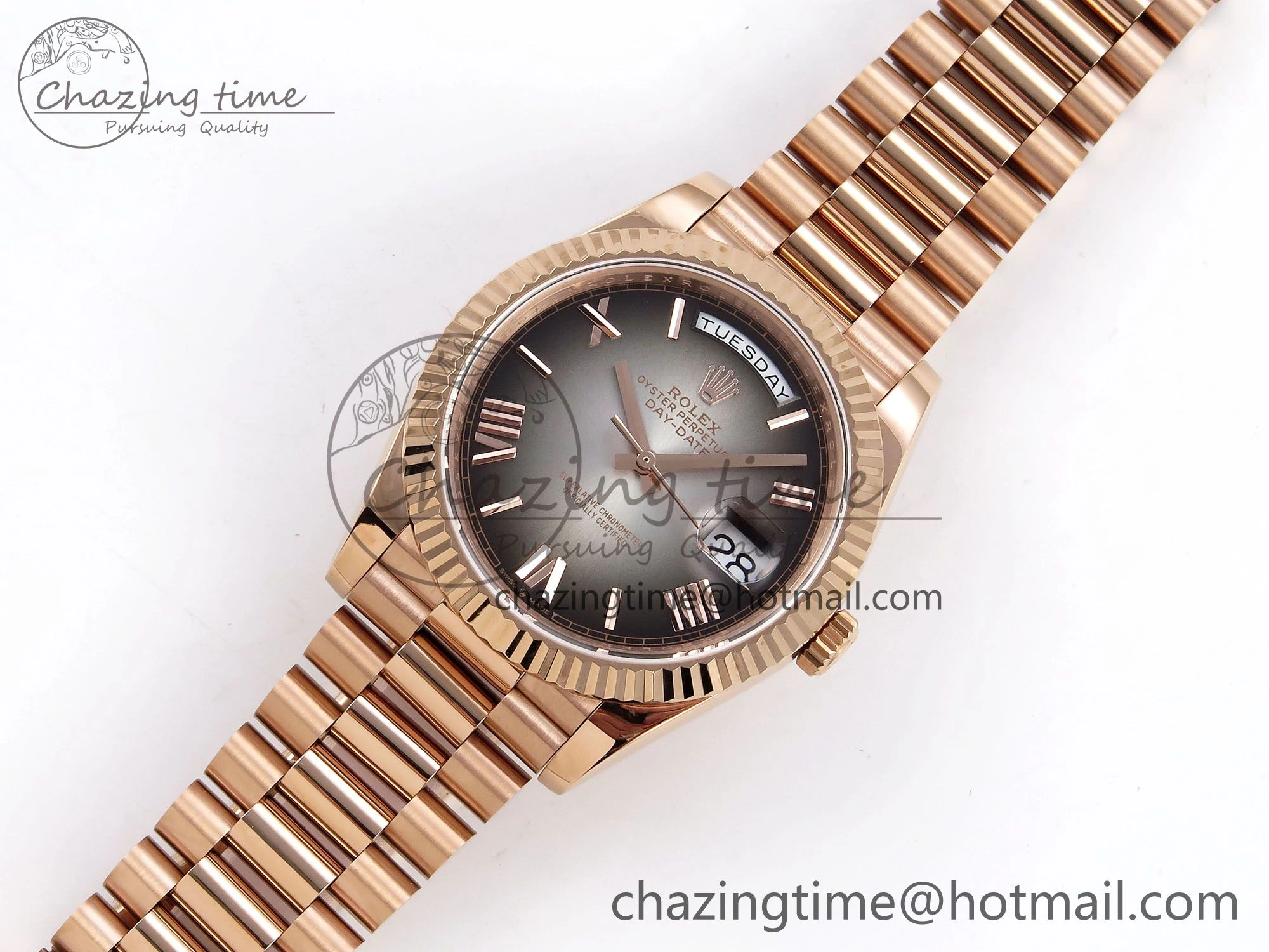 DayDate 40 RG QF Best Edition 904L Steel Slate Ombre Dial on President Bracelet VR3255 V4 (Gain Weight) Youthful 1332