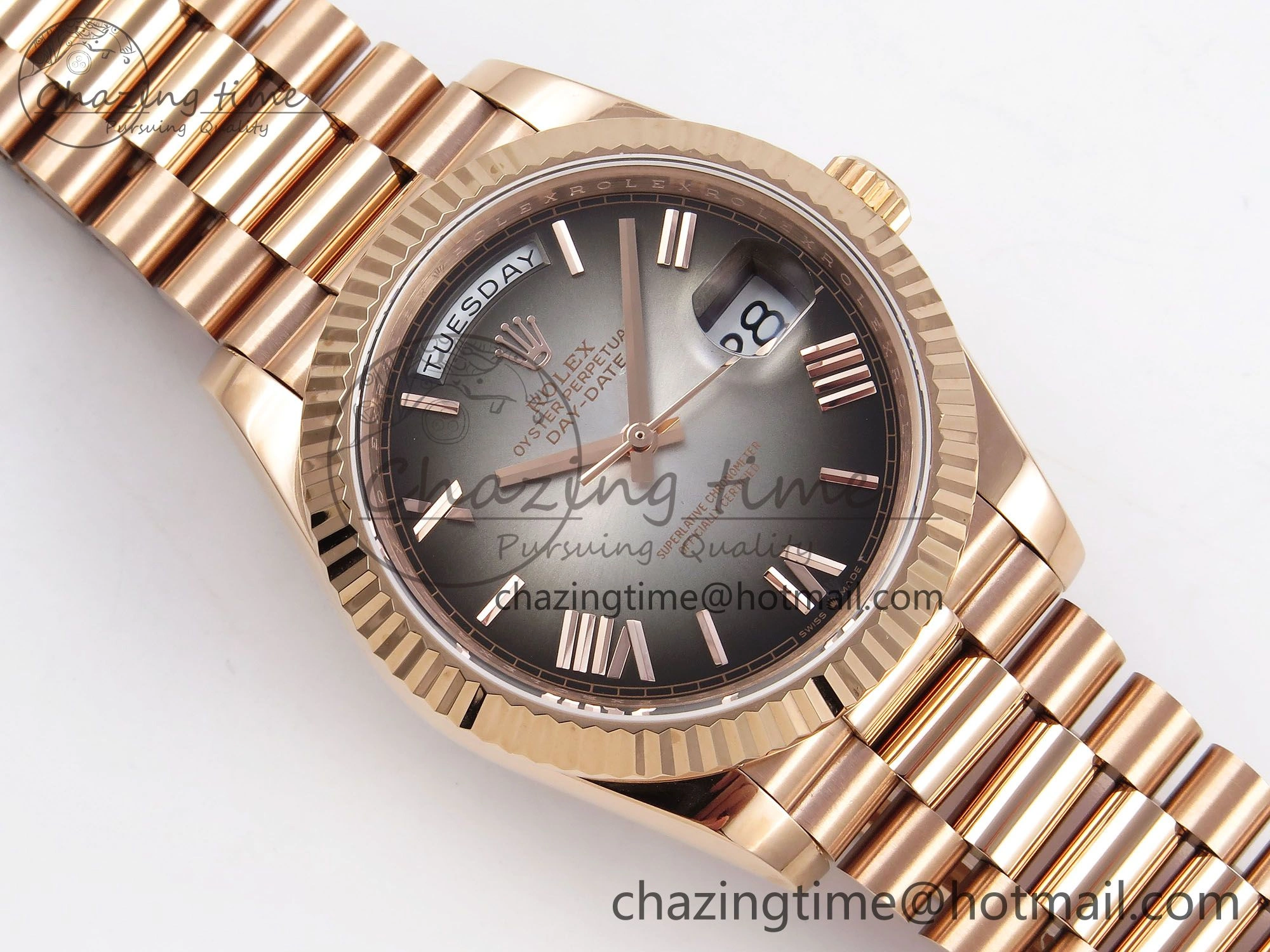 DayDate 40 RG QF Best Edition 904L Steel Slate Ombre Dial on President Bracelet VR3255 V4 (Gain Weight) Youthful 1332