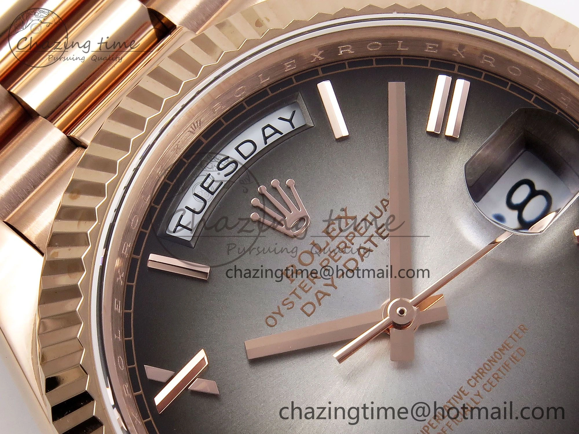 DayDate 40 RG QF Best Edition 904L Steel Slate Ombre Dial on President Bracelet VR3255 V4 (Gain Weight) Youthful 1332