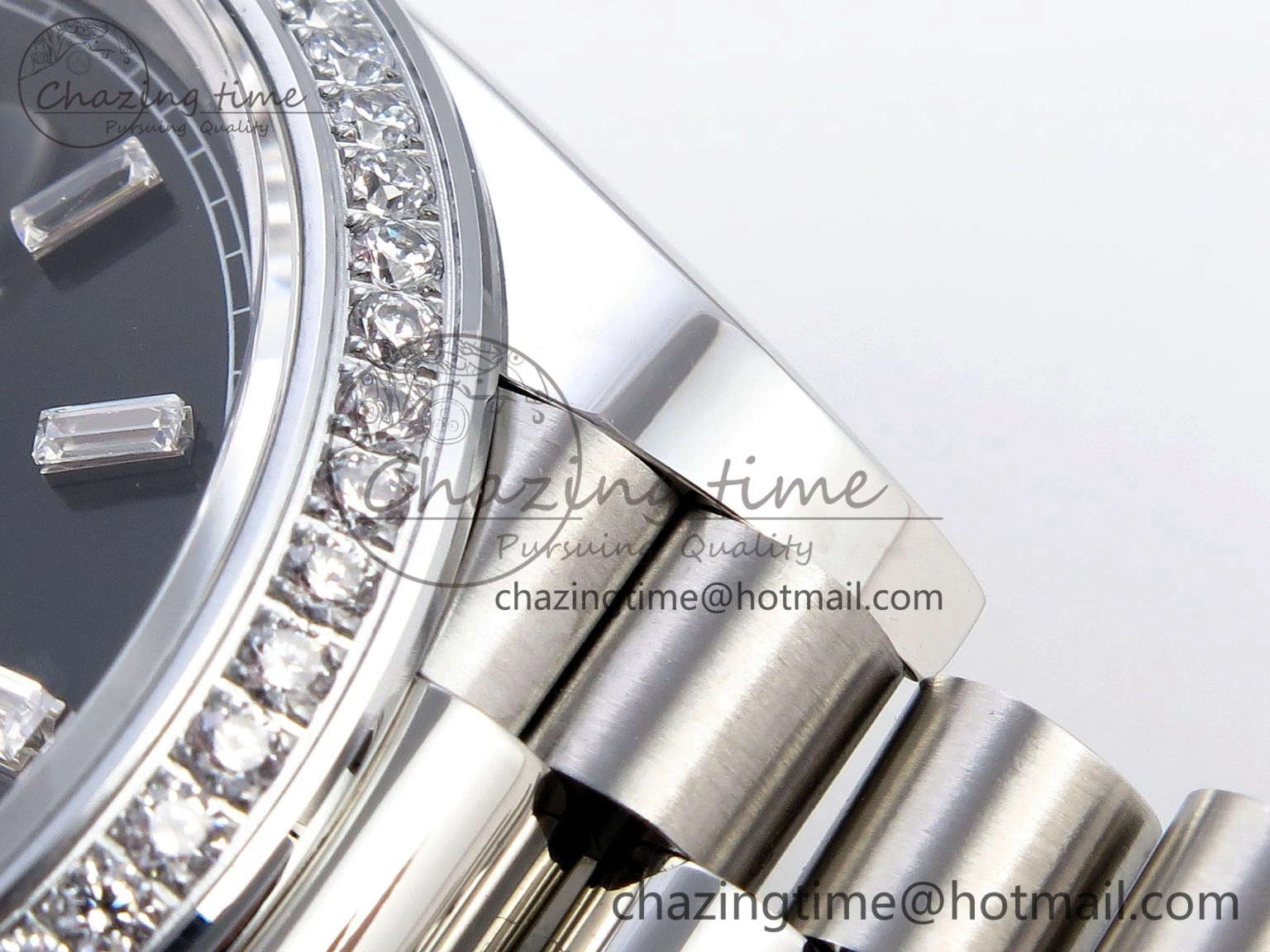 Fashionable DayDate 40 SS GSF Gain Weight Black Crystal Dial Diamonds Bezel on President Bracelet A 1929