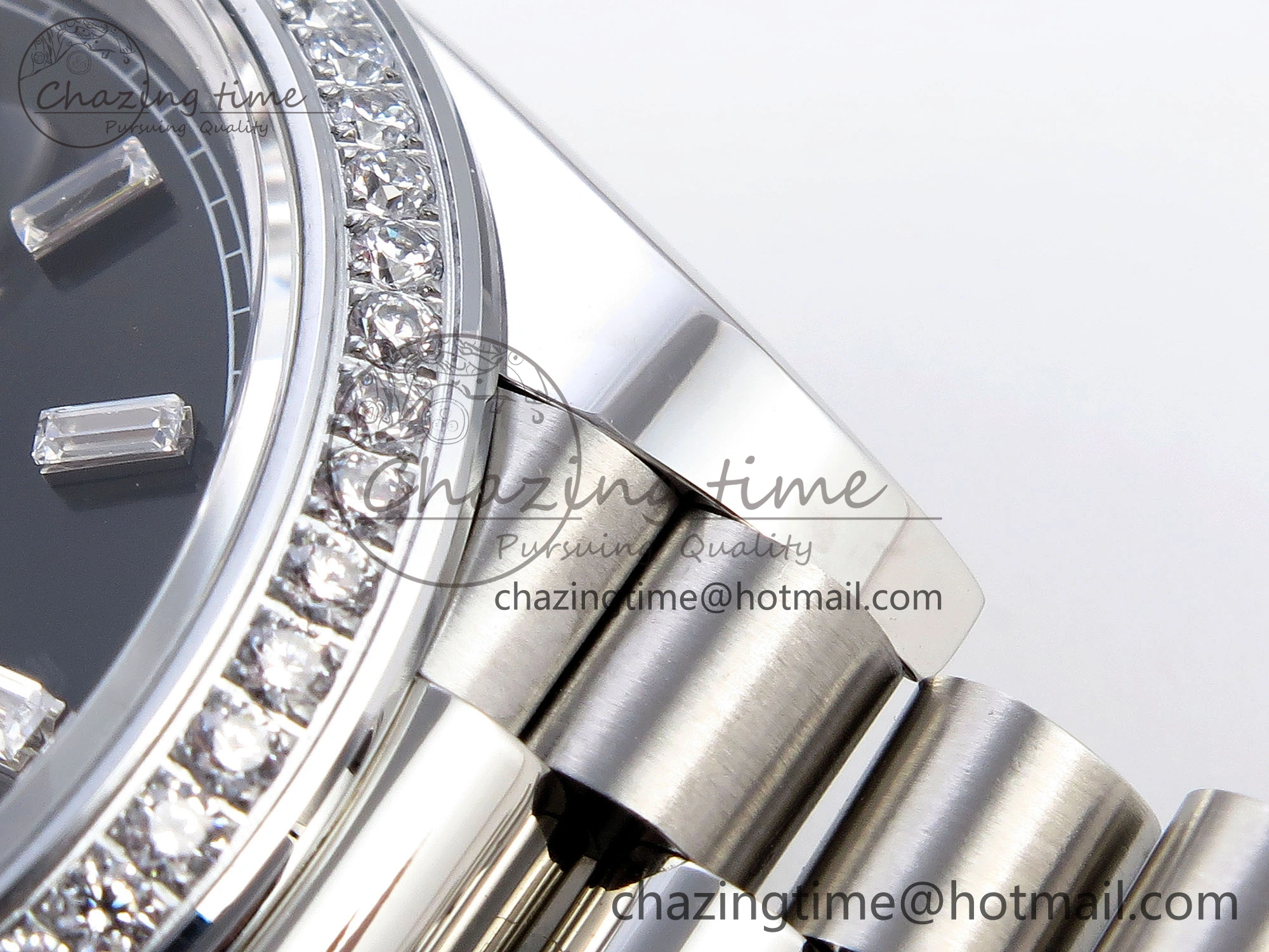 Fashionable DayDate 40 SS GSF Gain Weight Black Crystal Dial Diamonds Bezel on President Bracelet A 1929