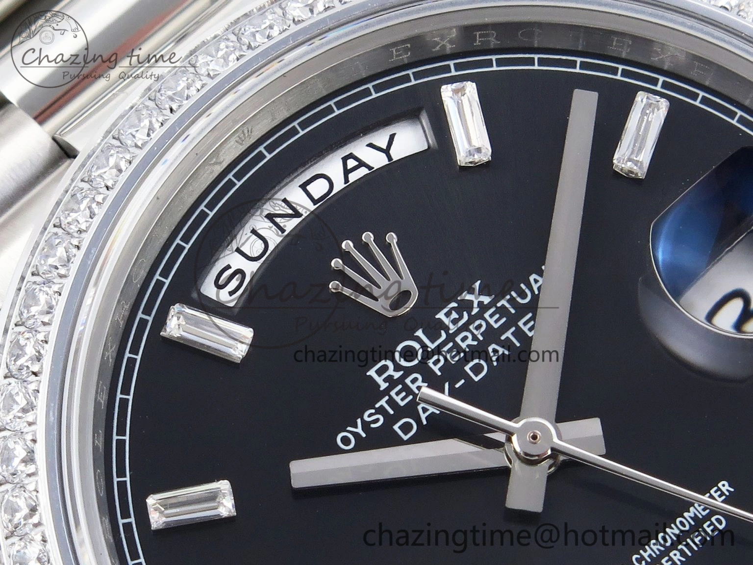 Fashionable DayDate 40 SS GSF Gain Weight Black Crystal Dial Diamonds Bezel on President Bracelet A 1929