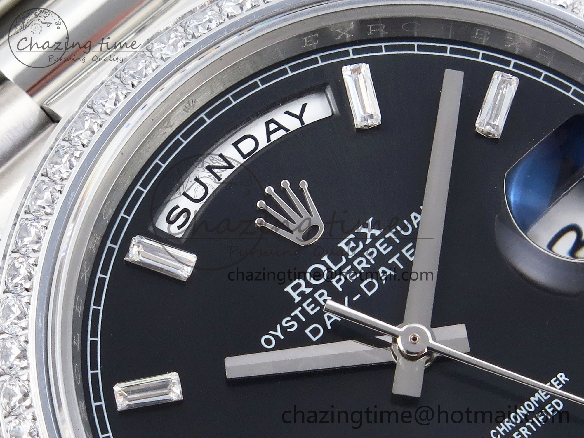 Fashionable DayDate 40 SS GSF Gain Weight Black Crystal Dial Diamonds Bezel on President Bracelet A 1929