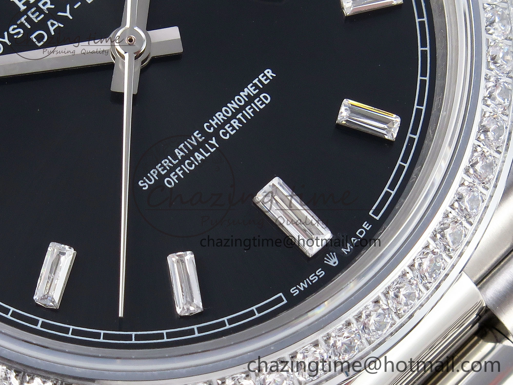 Fashionable DayDate 40 SS GSF Gain Weight Black Crystal Dial Diamonds Bezel on President Bracelet A 1929
