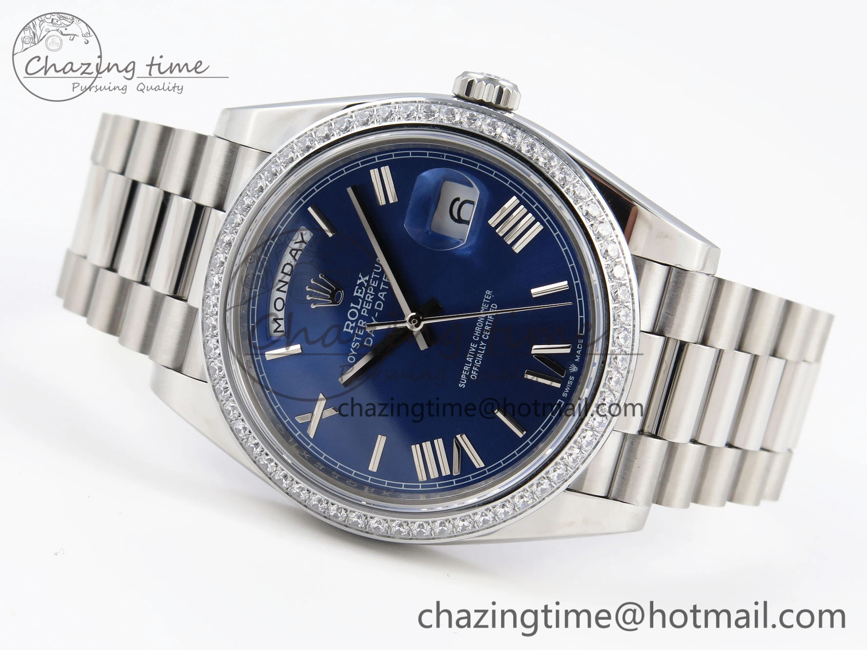 DayDate 40 SS GSF Gain Weight Blue Roman Dial Diamonds Bezel on President Bracelet A Contemporary 1917