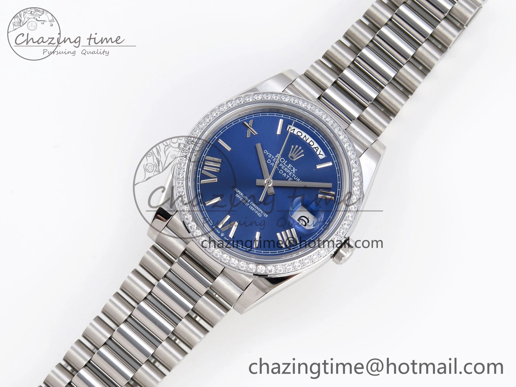 DayDate 40 SS GSF Gain Weight Blue Roman Dial Diamonds Bezel on President Bracelet A Contemporary 1917