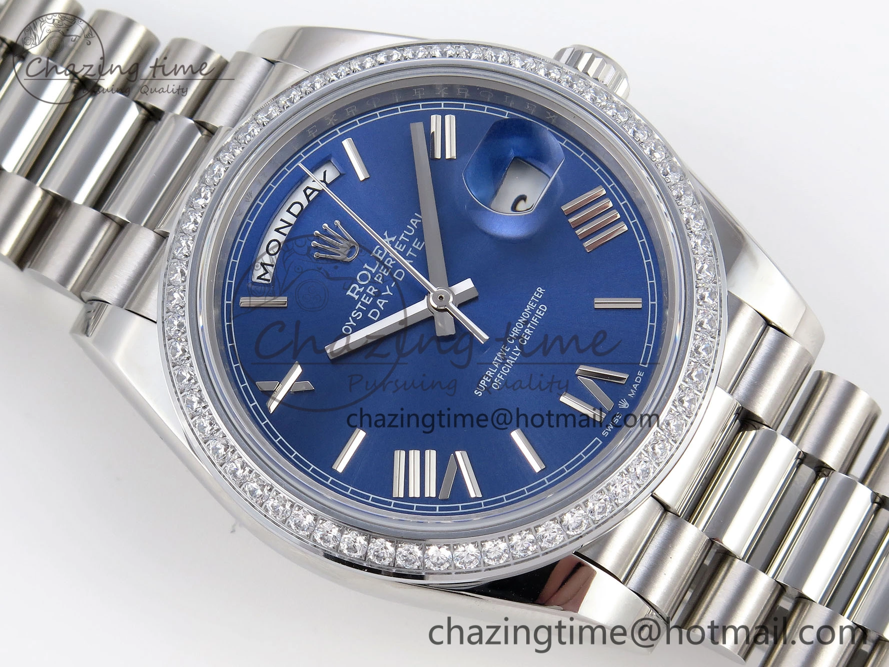 DayDate 40 SS GSF Gain Weight Blue Roman Dial Diamonds Bezel on President Bracelet A Contemporary 1917