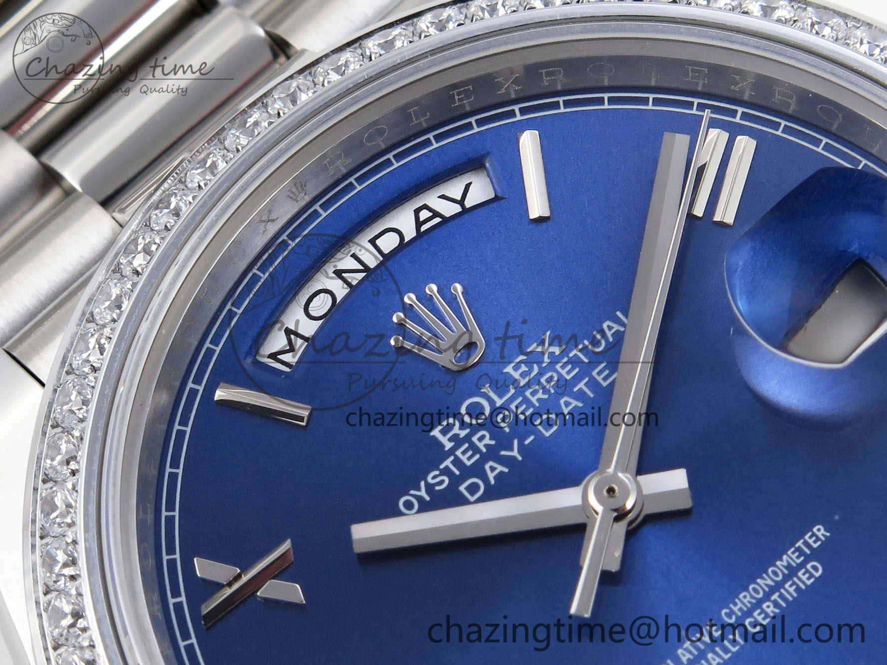 DayDate 40 SS GSF Gain Weight Blue Roman Dial Diamonds Bezel on President Bracelet A Contemporary 1917