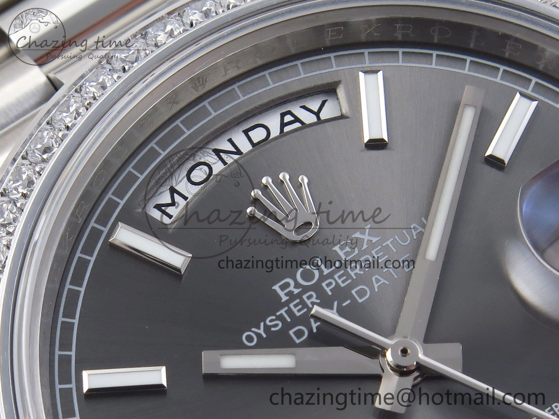 DayDate 40 SS GSF Gain Weight Gray Roman Dial Diamonds Bezel on President Bracelet A MultiPurpose 1926