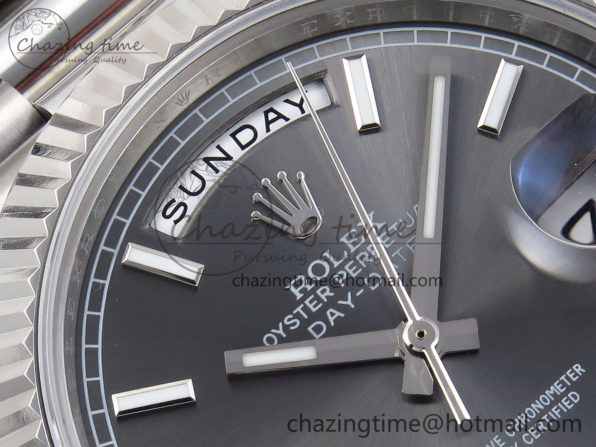 HighQuality DayDate 40 SS GSF Gain Weight Gray Stick Dial on President Bracelet A 1927