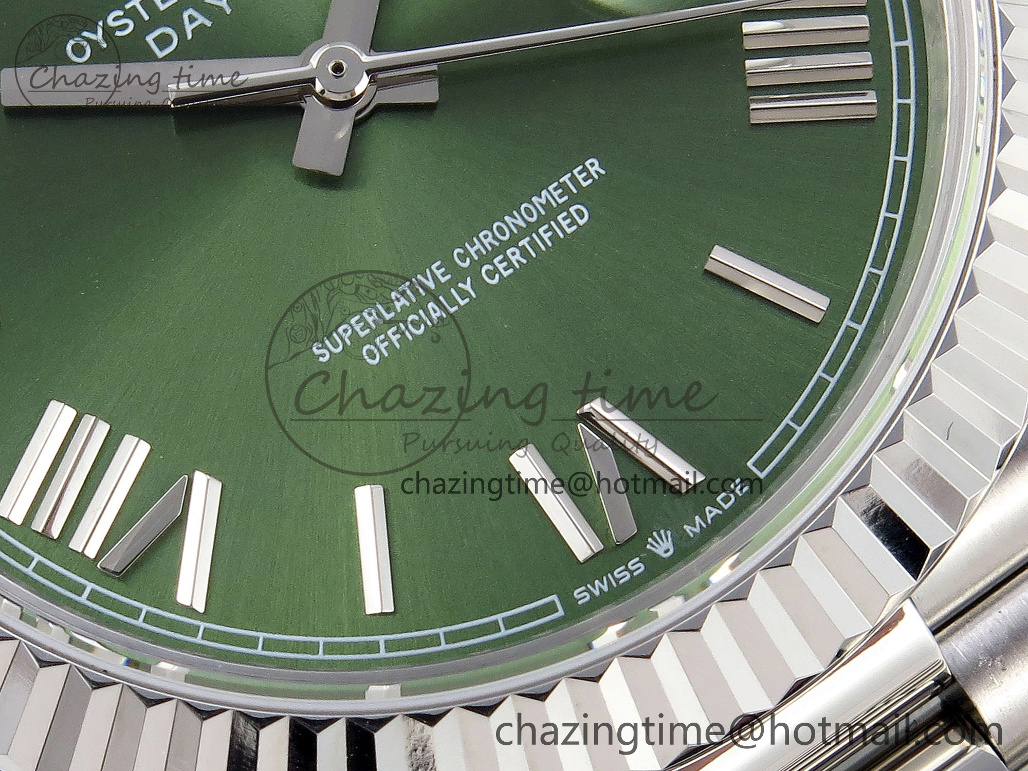 WellDesigned DayDate 40 SS GSF Gain Weight Green Roman Dial on President Bracelet A 1925