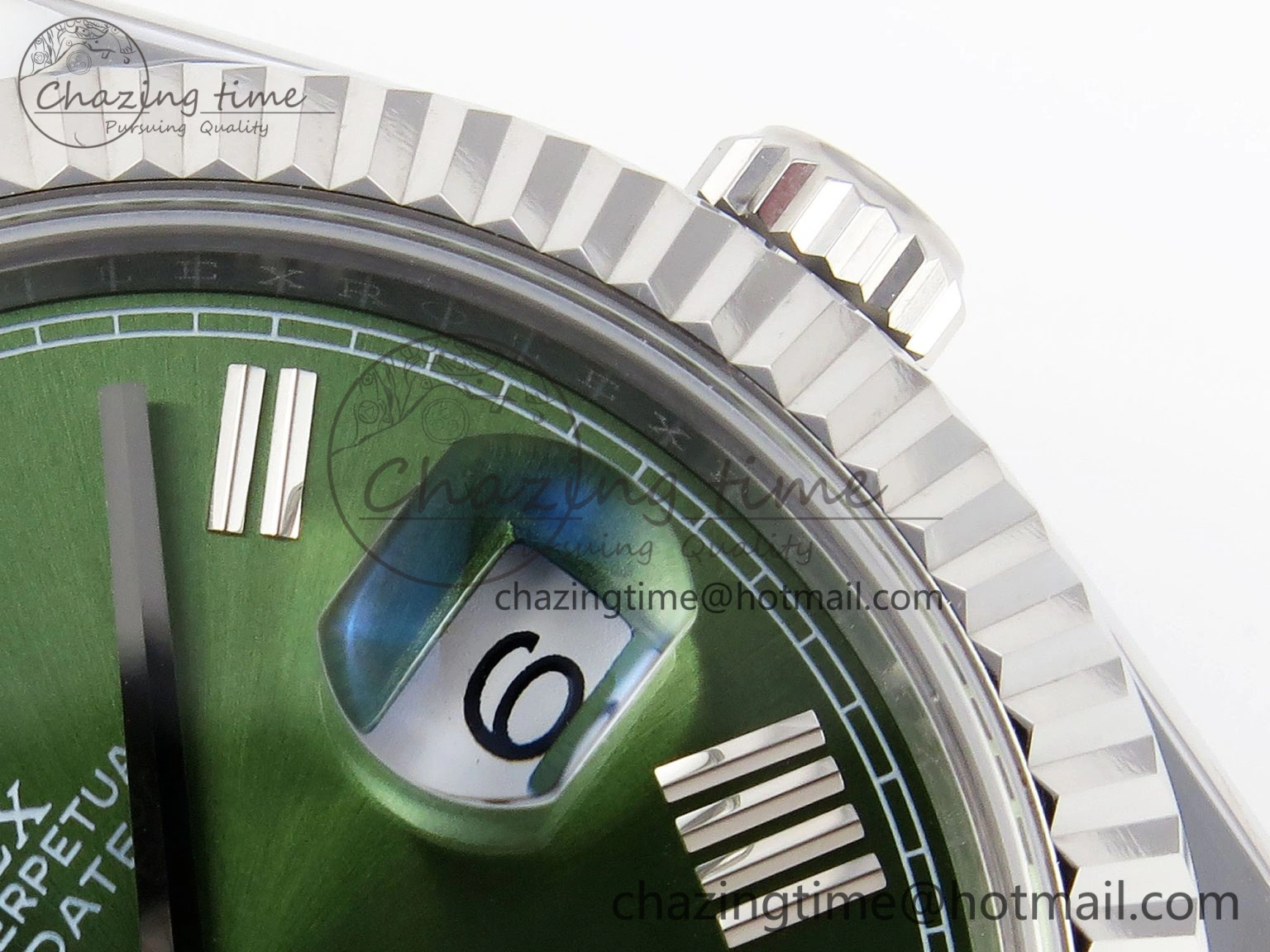WellDesigned DayDate 40 SS GSF Gain Weight Green Roman Dial on President Bracelet A 1925
