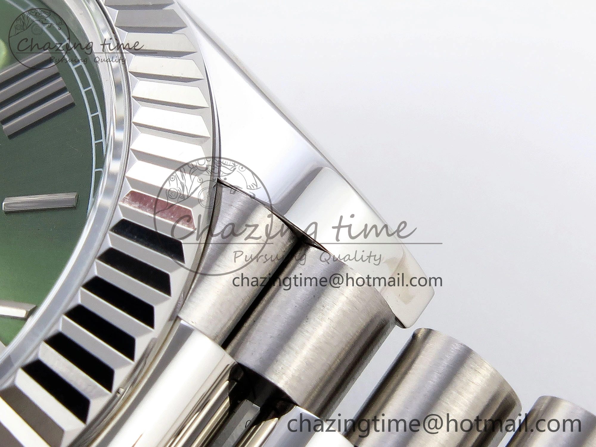 WellDesigned DayDate 40 SS GSF Gain Weight Green Roman Dial on President Bracelet A 1925