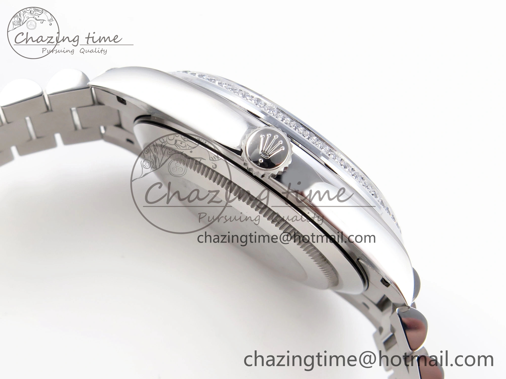 DayDate 40 SS GSF Gain Weight Ice Blue Roman Dial Diamonds Bezel on President Bracelet A EyeCatching 1923