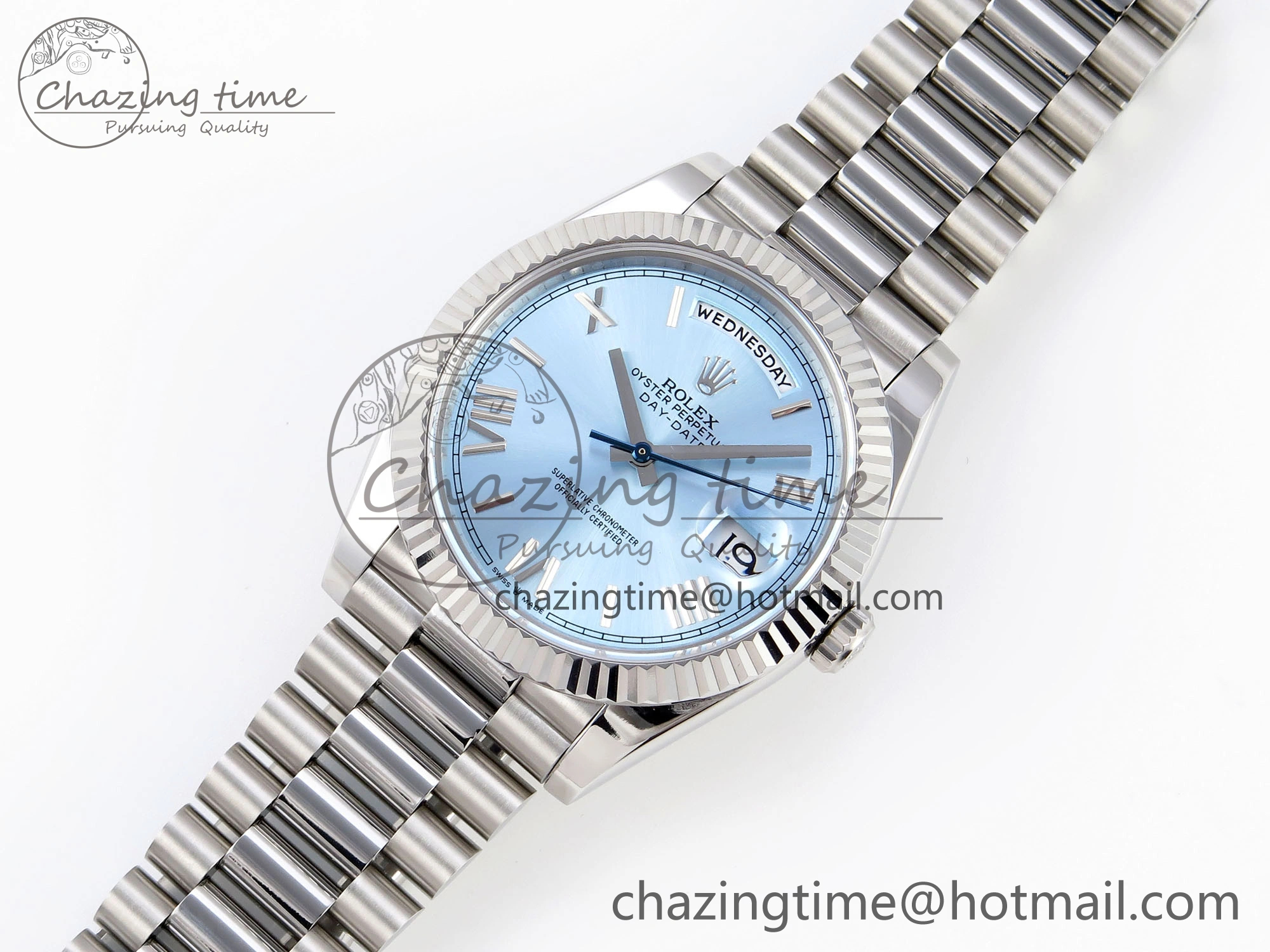 DayDate 40 SS GSF Gain Weight Ice Blue Roman Dial on President Bracelet A UrbanStyle 1931
