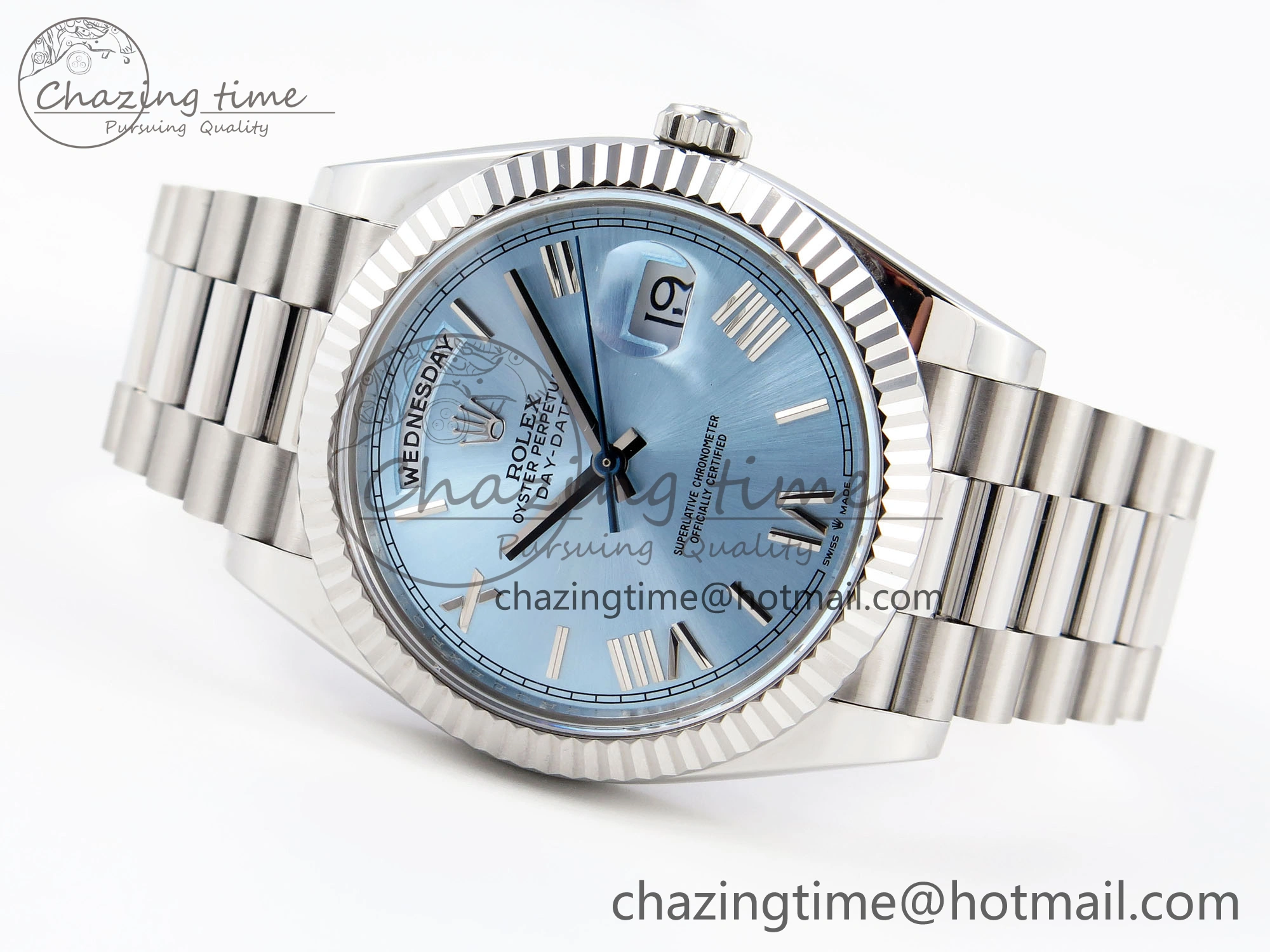 DayDate 40 SS GSF Gain Weight Ice Blue Roman Dial on President Bracelet A UrbanStyle 1931