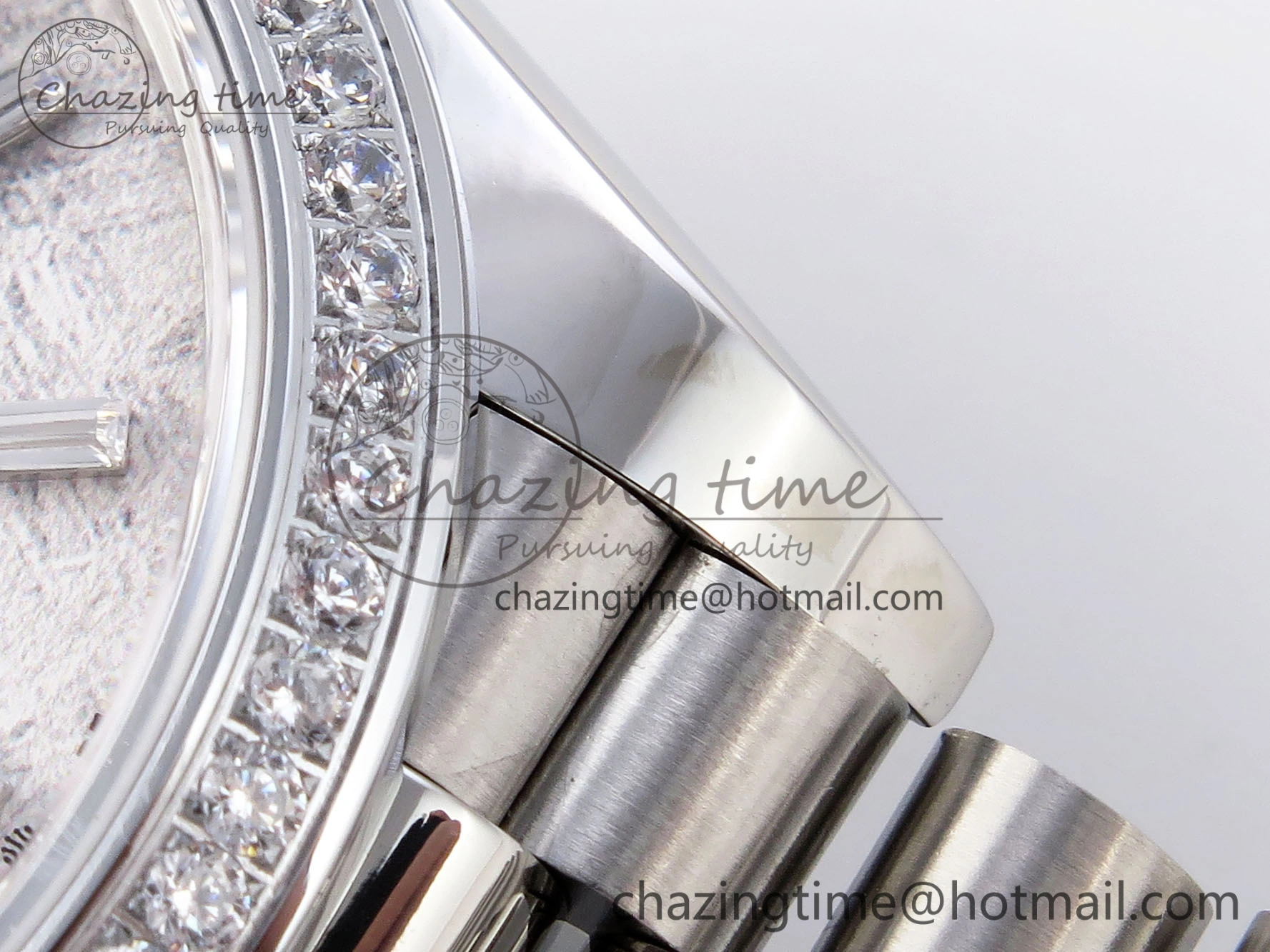 WrinkleFree DayDate 40 SS GSF Gain Weight Meteorite Crystal Dial Diamonds Bezel on President Bracelet A 1921