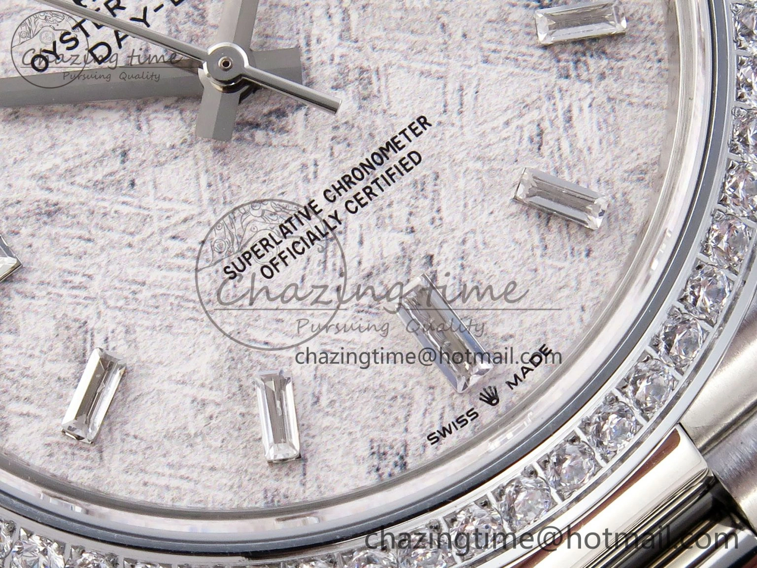 WrinkleFree DayDate 40 SS GSF Gain Weight Meteorite Crystal Dial Diamonds Bezel on President Bracelet A 1921