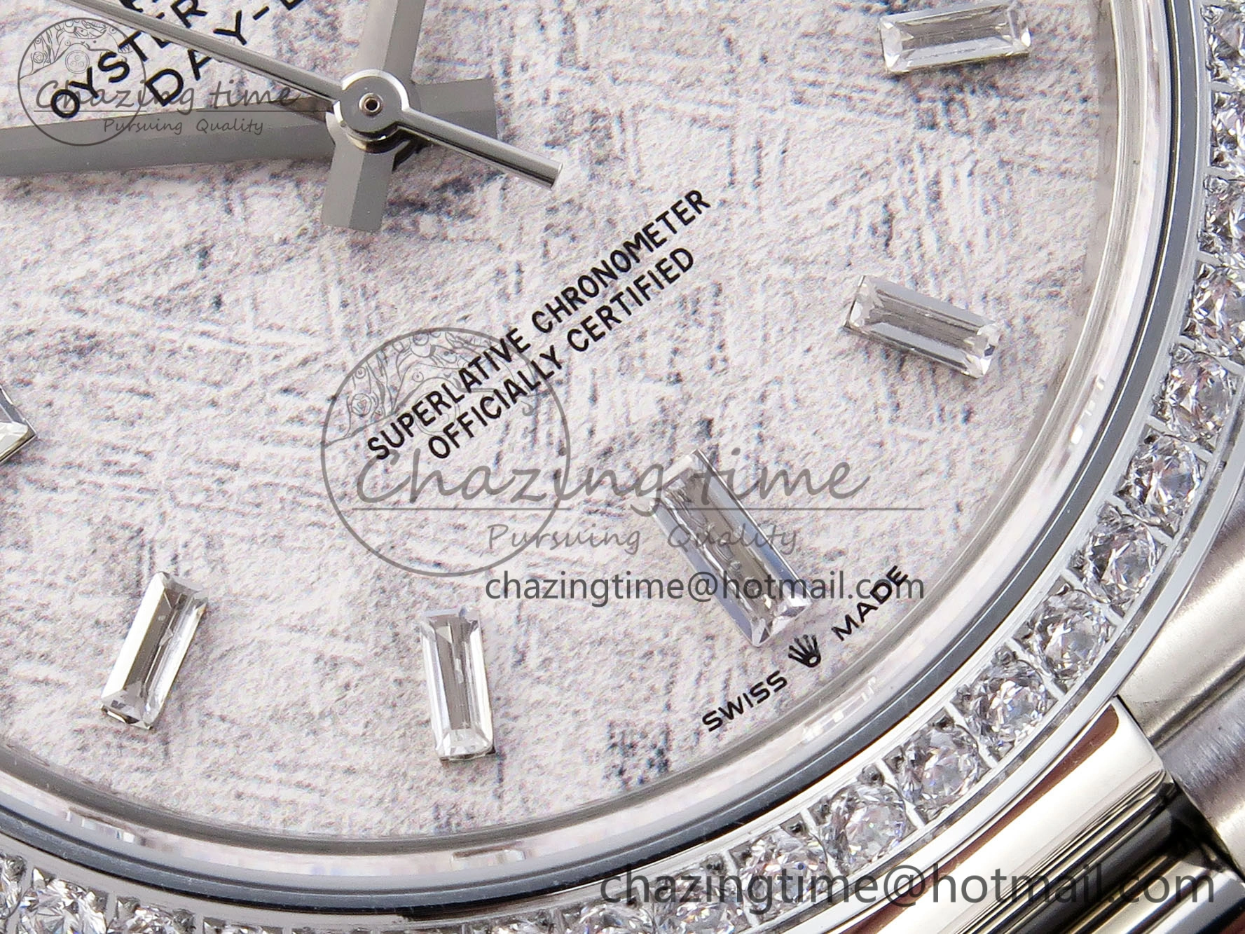 WrinkleFree DayDate 40 SS GSF Gain Weight Meteorite Crystal Dial Diamonds Bezel on President Bracelet A 1921