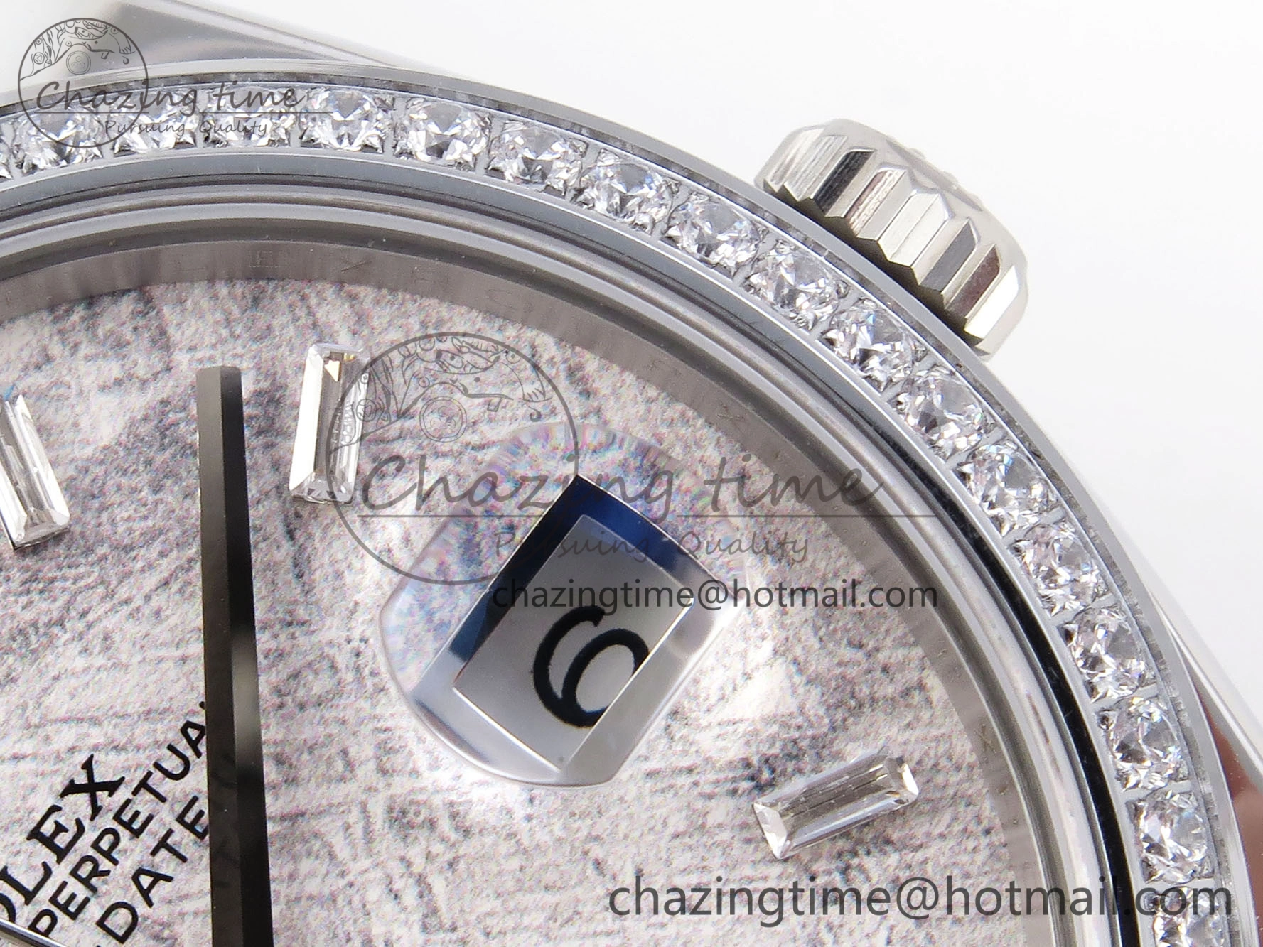WrinkleFree DayDate 40 SS GSF Gain Weight Meteorite Crystal Dial Diamonds Bezel on President Bracelet A 1921