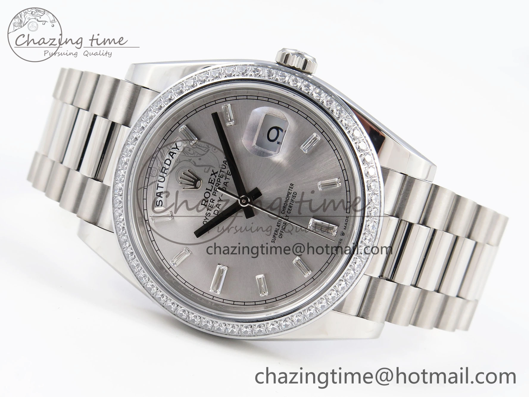 DayDate 40 SS GSF Gain Weight Silver Crystal Dial on President Bracelet A WaterResistant 1918