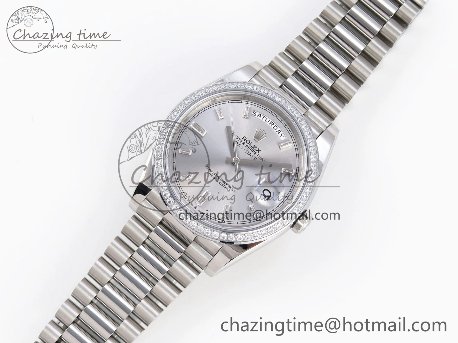 DayDate 40 SS GSF Gain Weight Silver Crystal Dial on President Bracelet A WaterResistant 1918