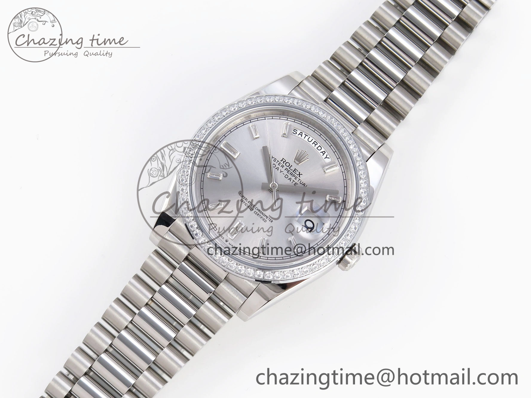 DayDate 40 SS GSF Gain Weight Silver Crystal Dial on President Bracelet A WaterResistant 1918
