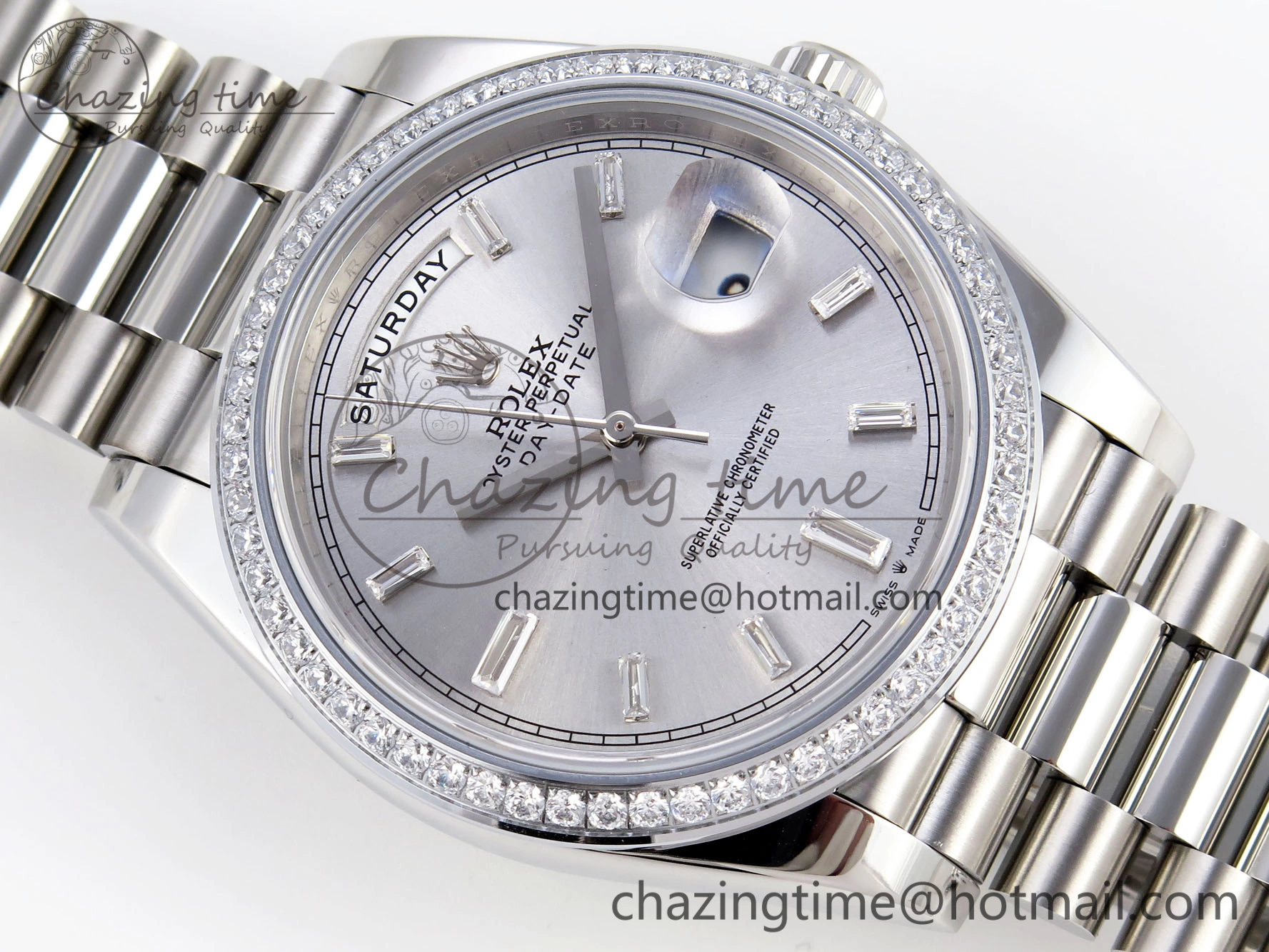 DayDate 40 SS GSF Gain Weight Silver Crystal Dial on President Bracelet A WaterResistant 1918