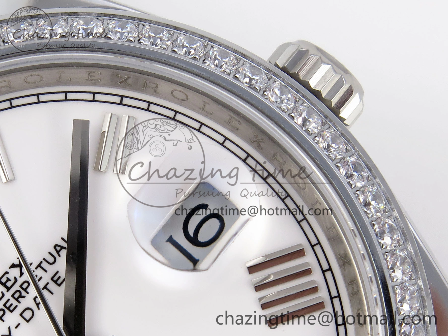 UrbanChic DayDate 40 SS GSF Gain Weight White Roman Dial Diamonds Bezel on President Bracelet A 1920