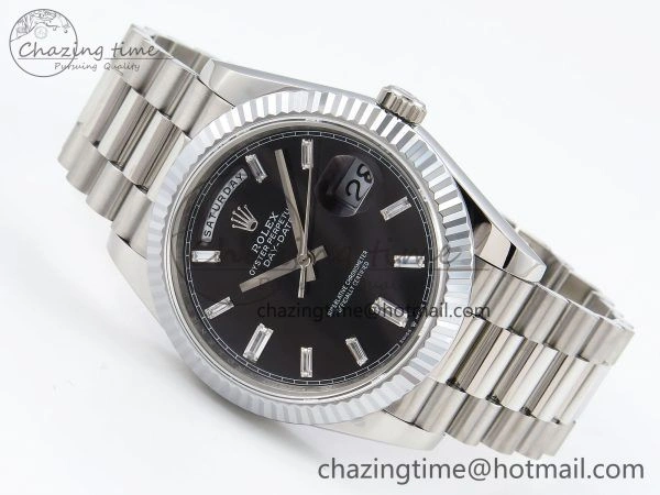 DayDate 40 SS JDF 904L Steel Black Crystal Dial on President Bracelet VR3255 V3 (Gain Weight) Durable 1435