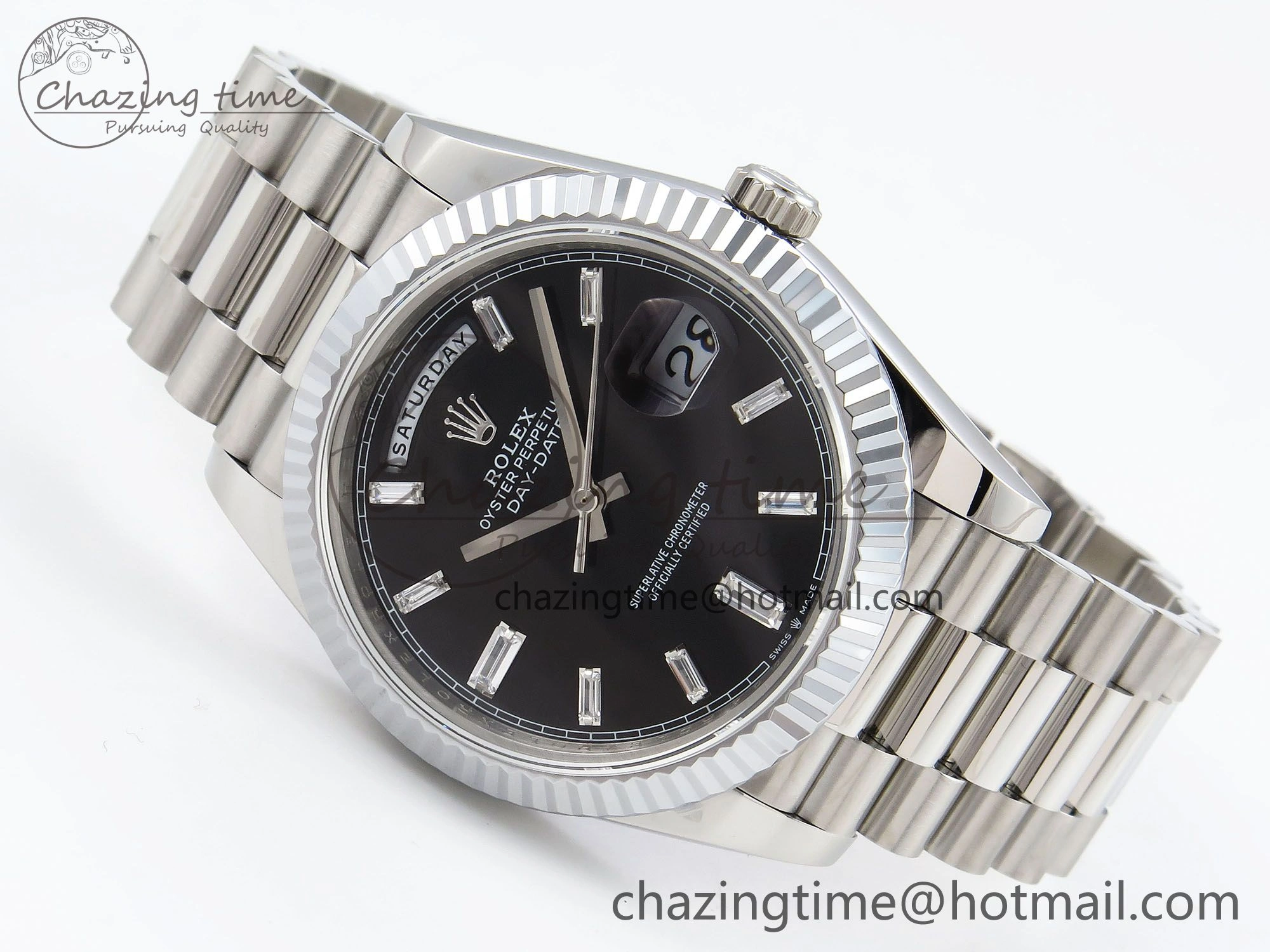 DayDate 40 SS JDF 904L Steel Black Crystal Dial on President Bracelet VR3255 V3 (Gain Weight) Durable 1435