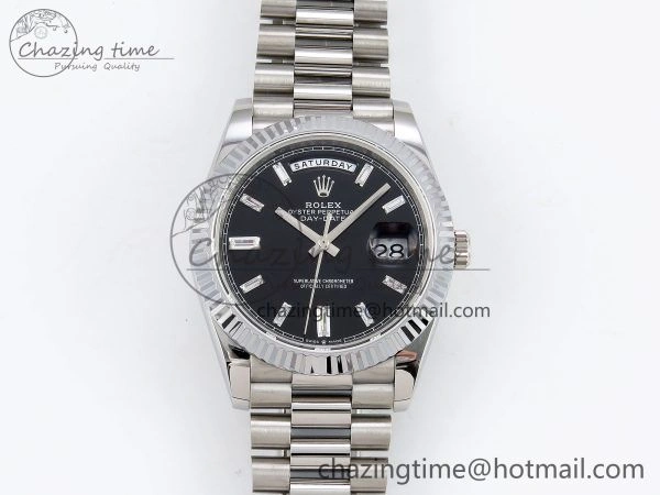DayDate 40 SS JDF 904L Steel Black Crystal Dial on President Bracelet VR3255 V3 (Gain Weight) Durable 1435