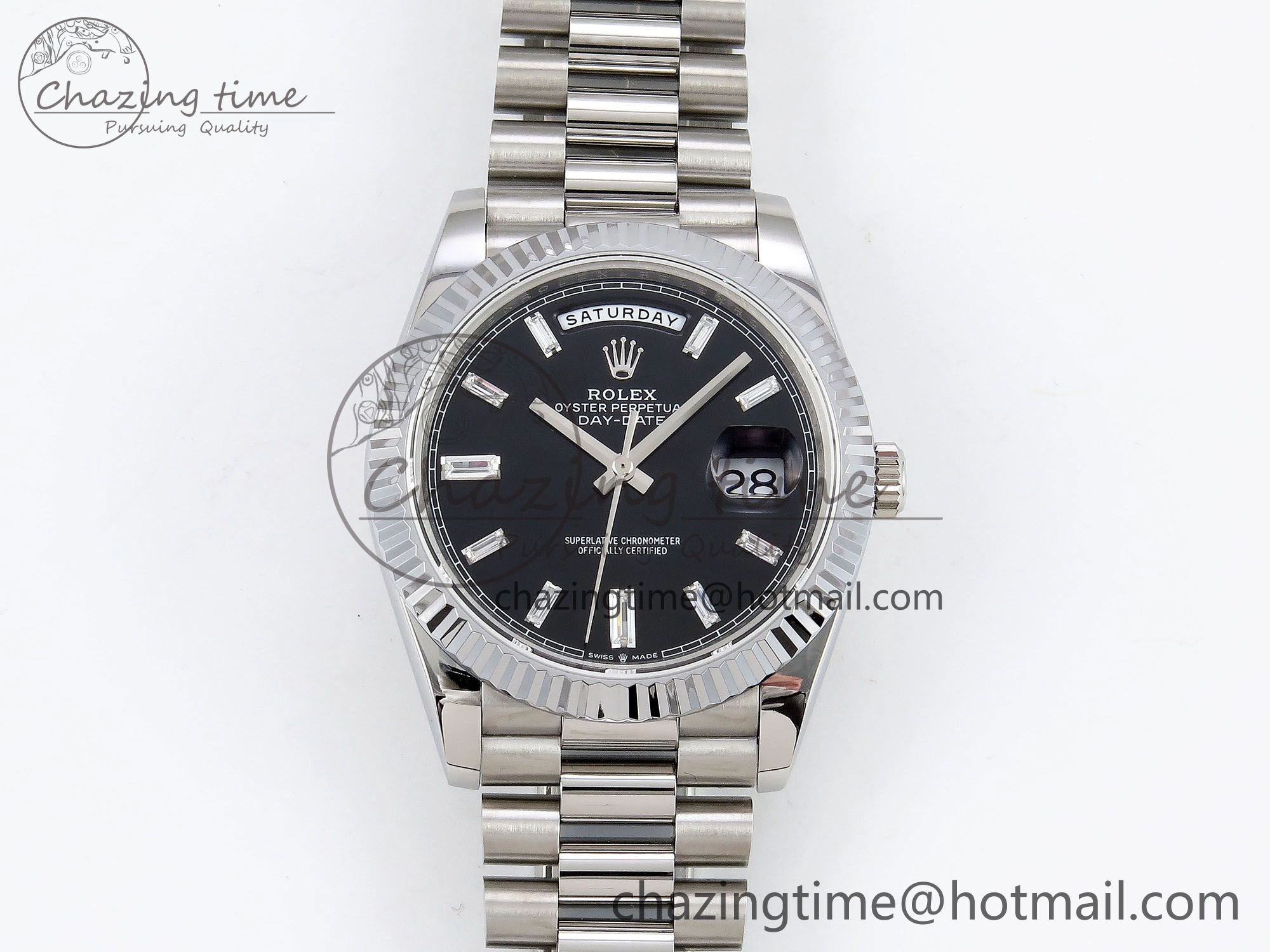 DayDate 40 SS JDF 904L Steel Black Crystal Dial on President Bracelet VR3255 V3 (Gain Weight) Durable 1435