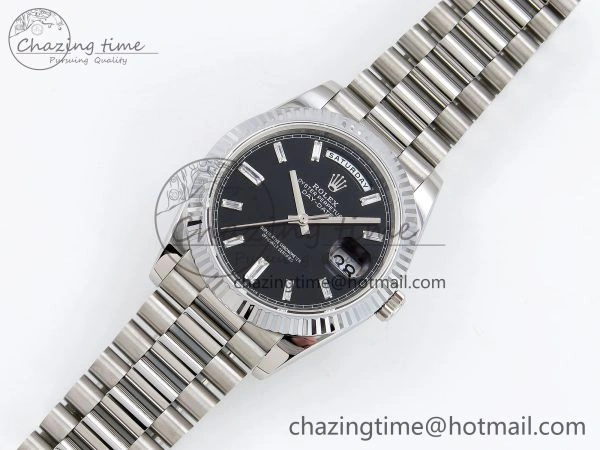 DayDate 40 SS JDF 904L Steel Black Crystal Dial on President Bracelet VR3255 V3 (Gain Weight) Durable 1435