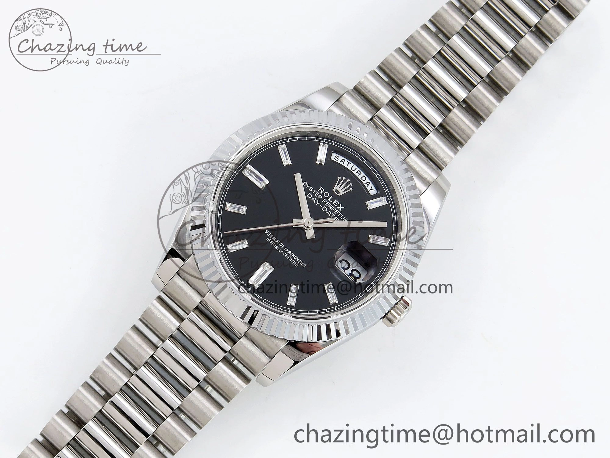 DayDate 40 SS JDF 904L Steel Black Crystal Dial on President Bracelet VR3255 V3 (Gain Weight) Durable 1435