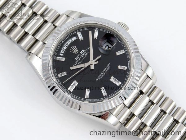 DayDate 40 SS JDF 904L Steel Black Crystal Dial on President Bracelet VR3255 V3 (Gain Weight) Durable 1435