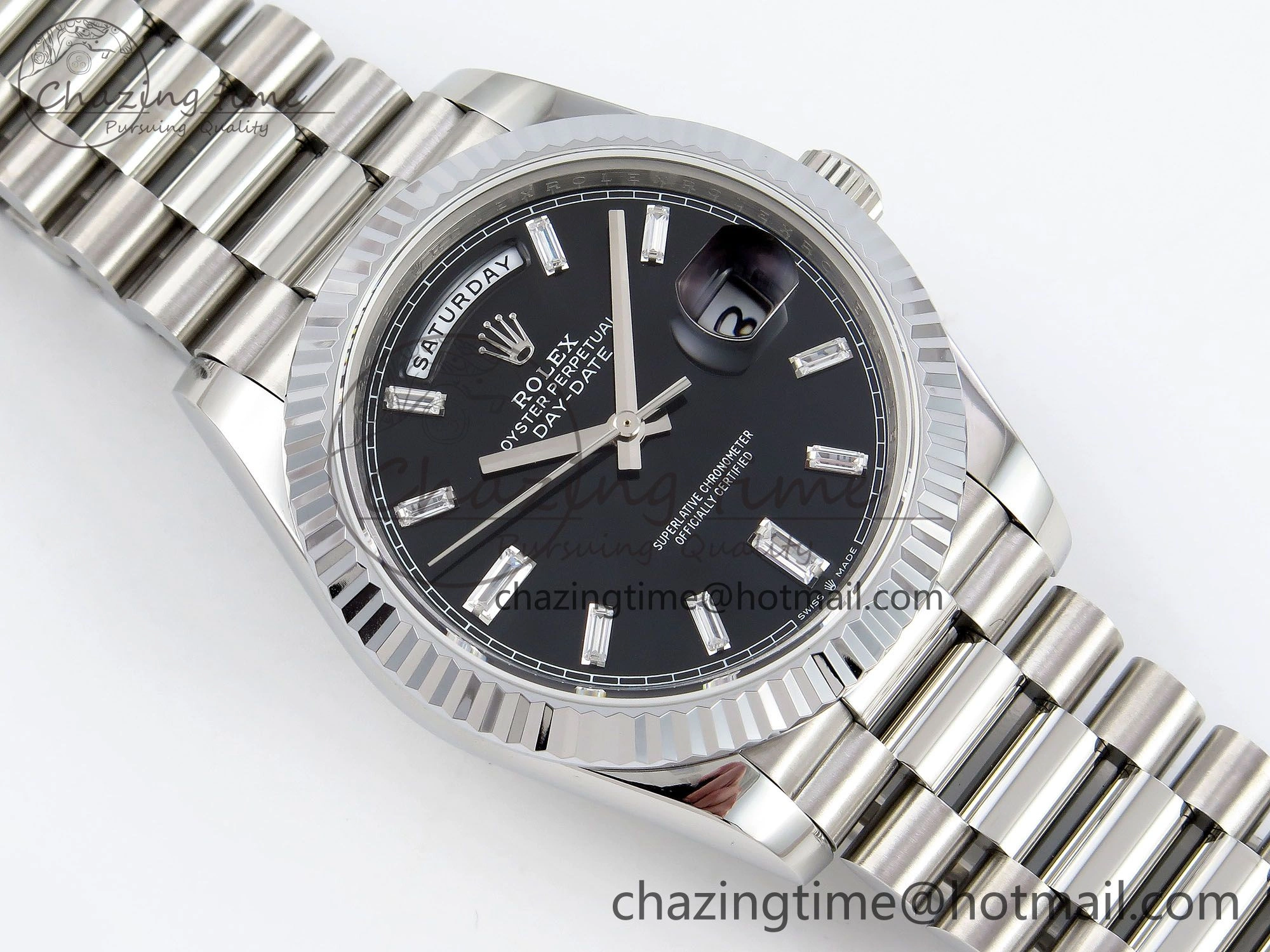 DayDate 40 SS JDF 904L Steel Black Crystal Dial on President Bracelet VR3255 V3 (Gain Weight) Durable 1435