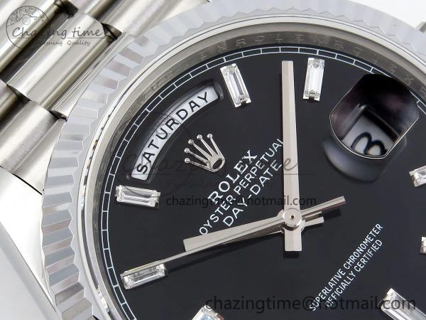 DayDate 40 SS JDF 904L Steel Black Crystal Dial on President Bracelet VR3255 V3 (Gain Weight) Durable 1435