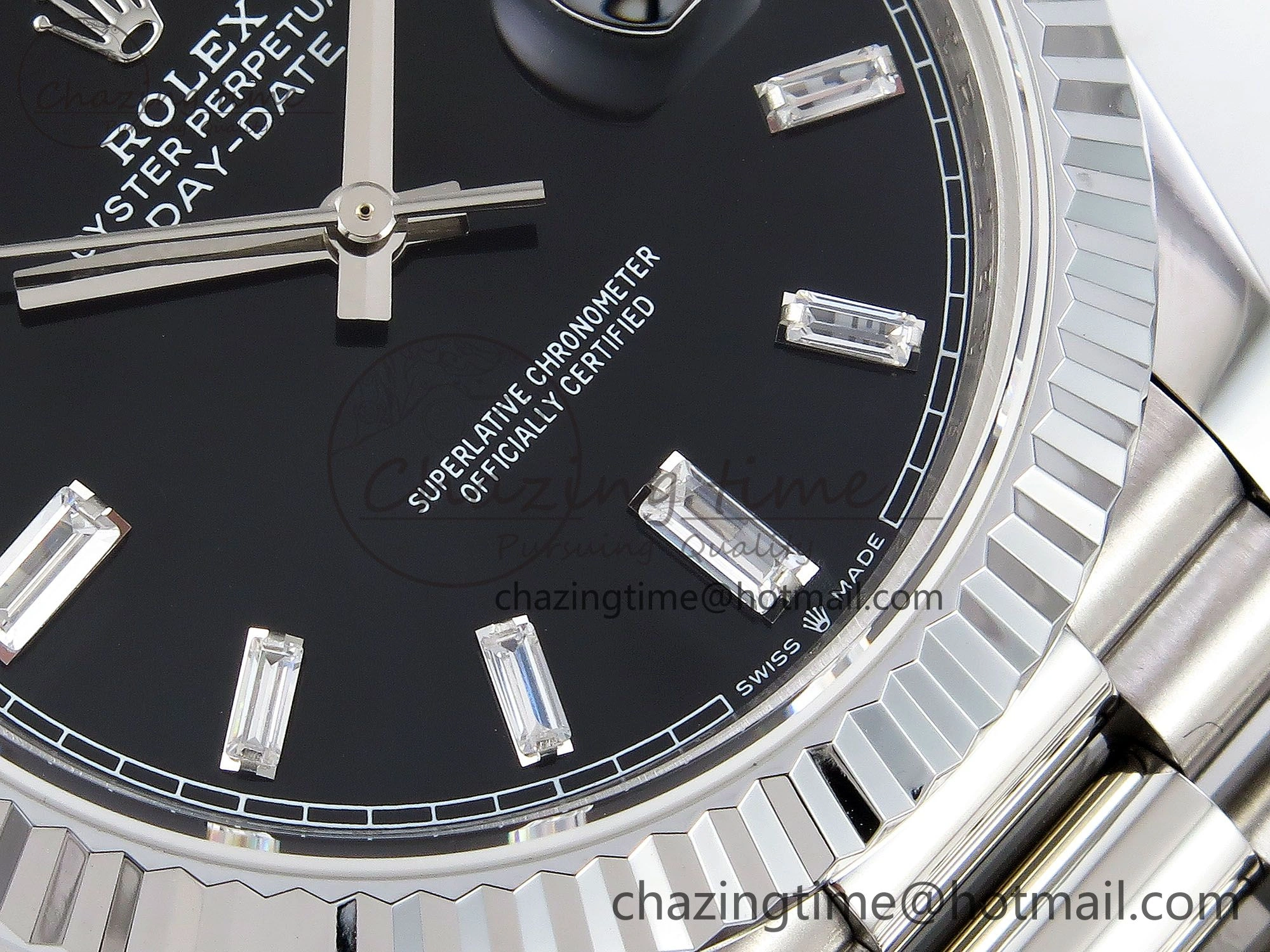 DayDate 40 SS JDF 904L Steel Black Crystal Dial on President Bracelet VR3255 V3 (Gain Weight) Durable 1435