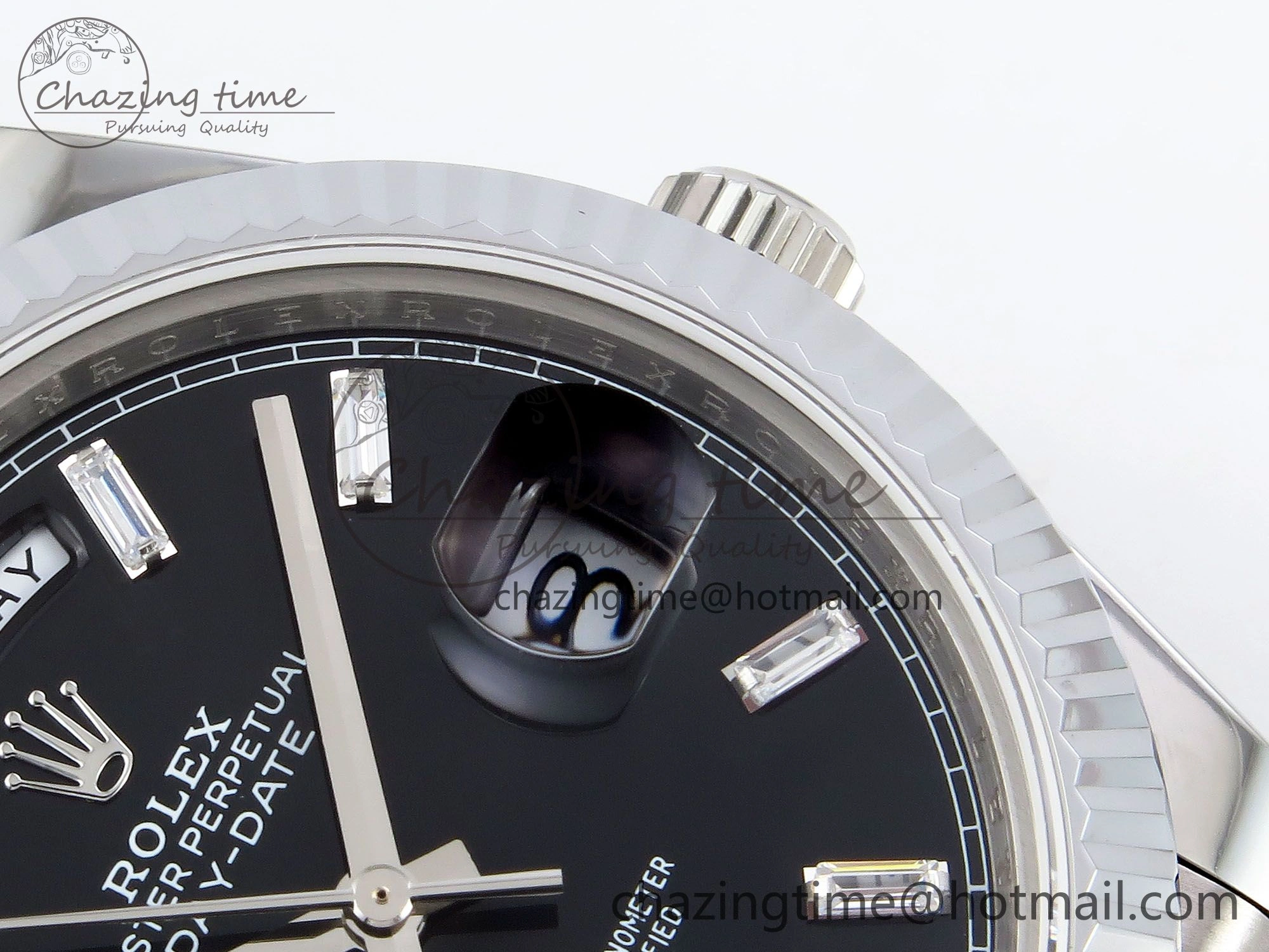 DayDate 40 SS JDF 904L Steel Black Crystal Dial on President Bracelet VR3255 V3 (Gain Weight) Durable 1435