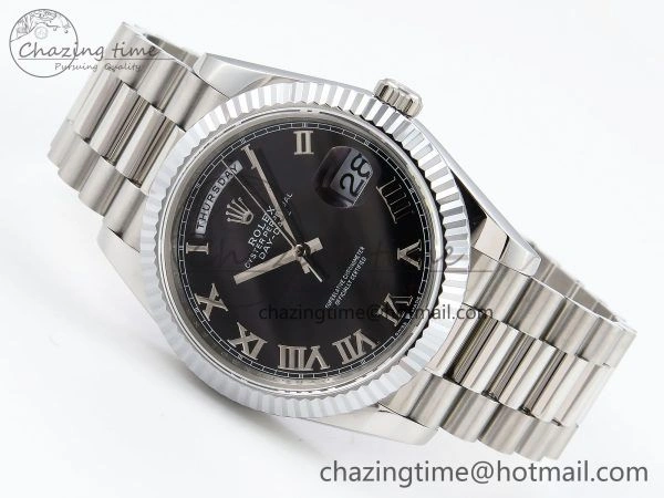 DayDate 40 SS JDF 904L Steel Black Roman Dial on President Bracelet VR3255 V3 (Gain Weight) Durable 1434