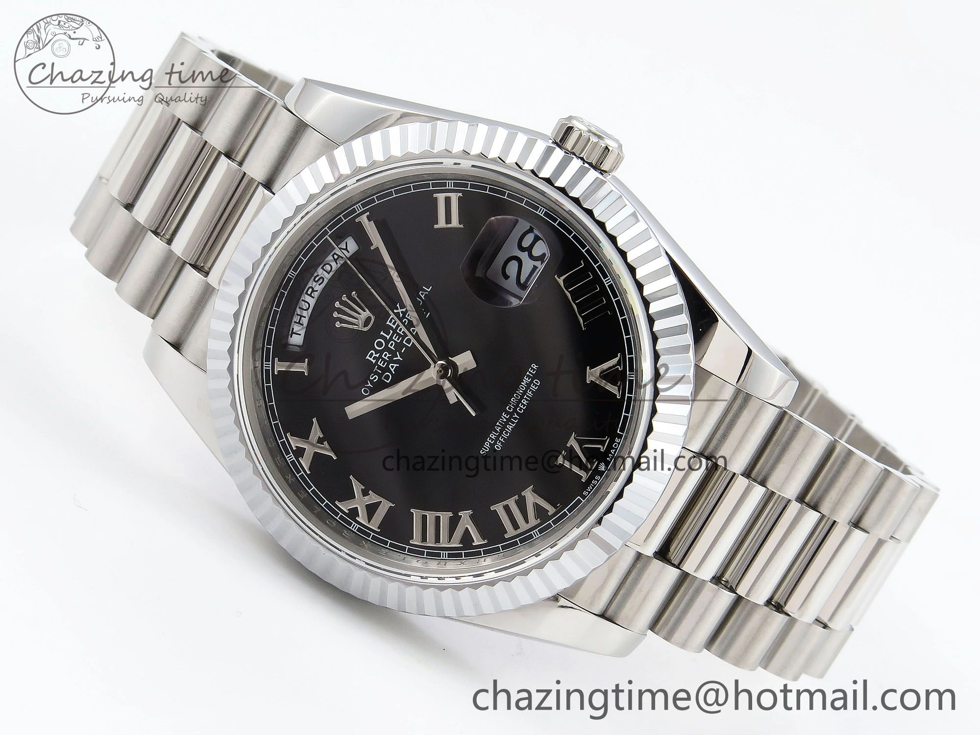 DayDate 40 SS JDF 904L Steel Black Roman Dial on President Bracelet VR3255 V3 (Gain Weight) Durable 1434