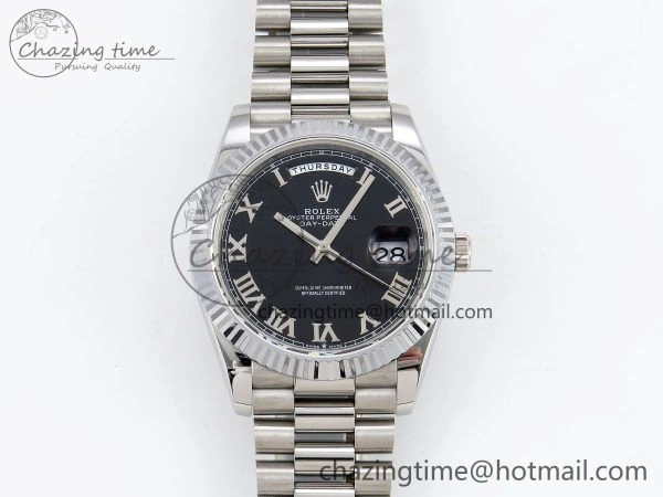 DayDate 40 SS JDF 904L Steel Black Roman Dial on President Bracelet VR3255 V3 (Gain Weight) Durable 1434