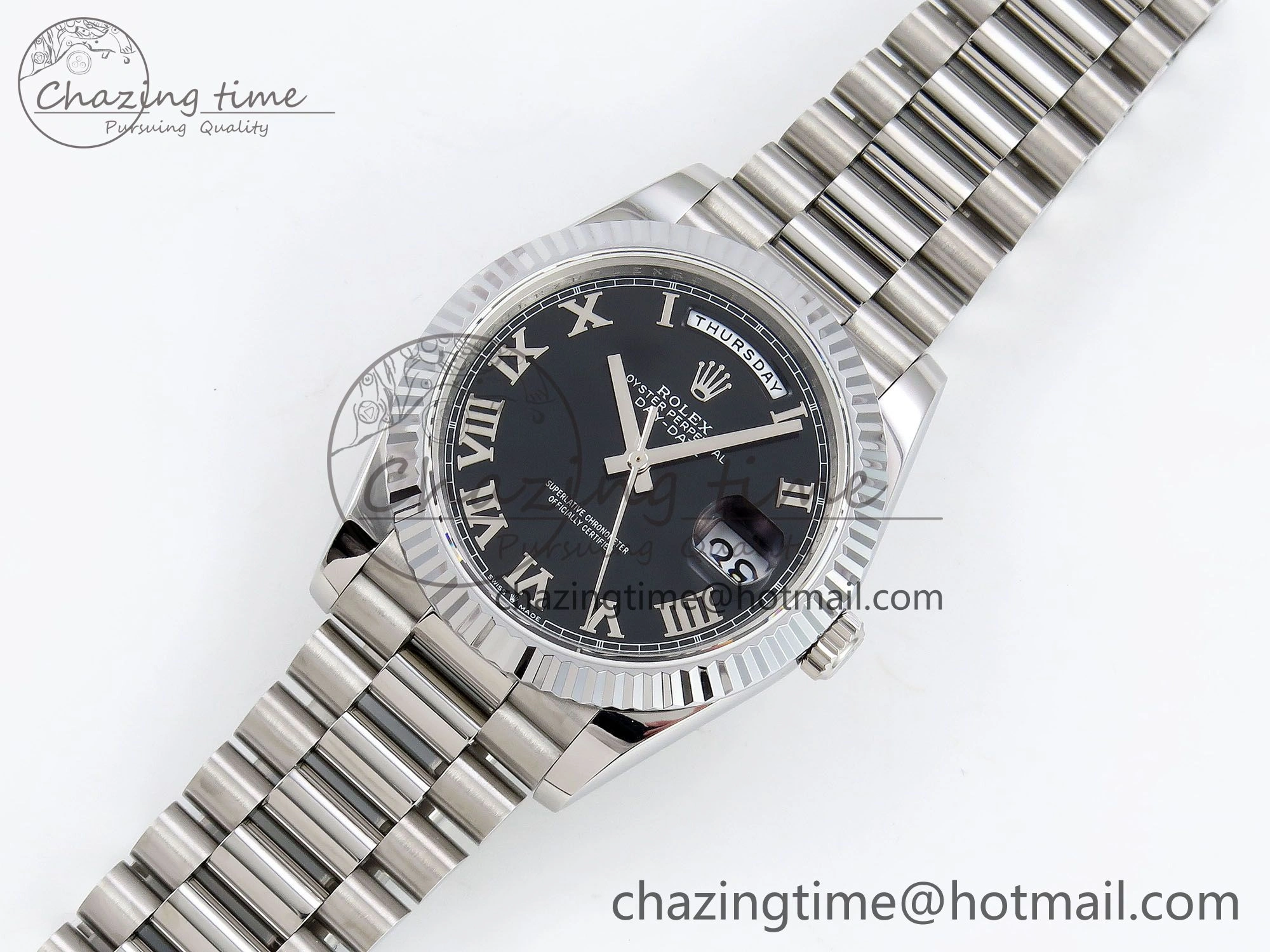 DayDate 40 SS JDF 904L Steel Black Roman Dial on President Bracelet VR3255 V3 (Gain Weight) Durable 1434