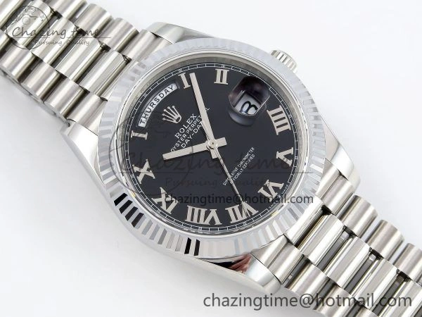 DayDate 40 SS JDF 904L Steel Black Roman Dial on President Bracelet VR3255 V3 (Gain Weight) Durable 1434
